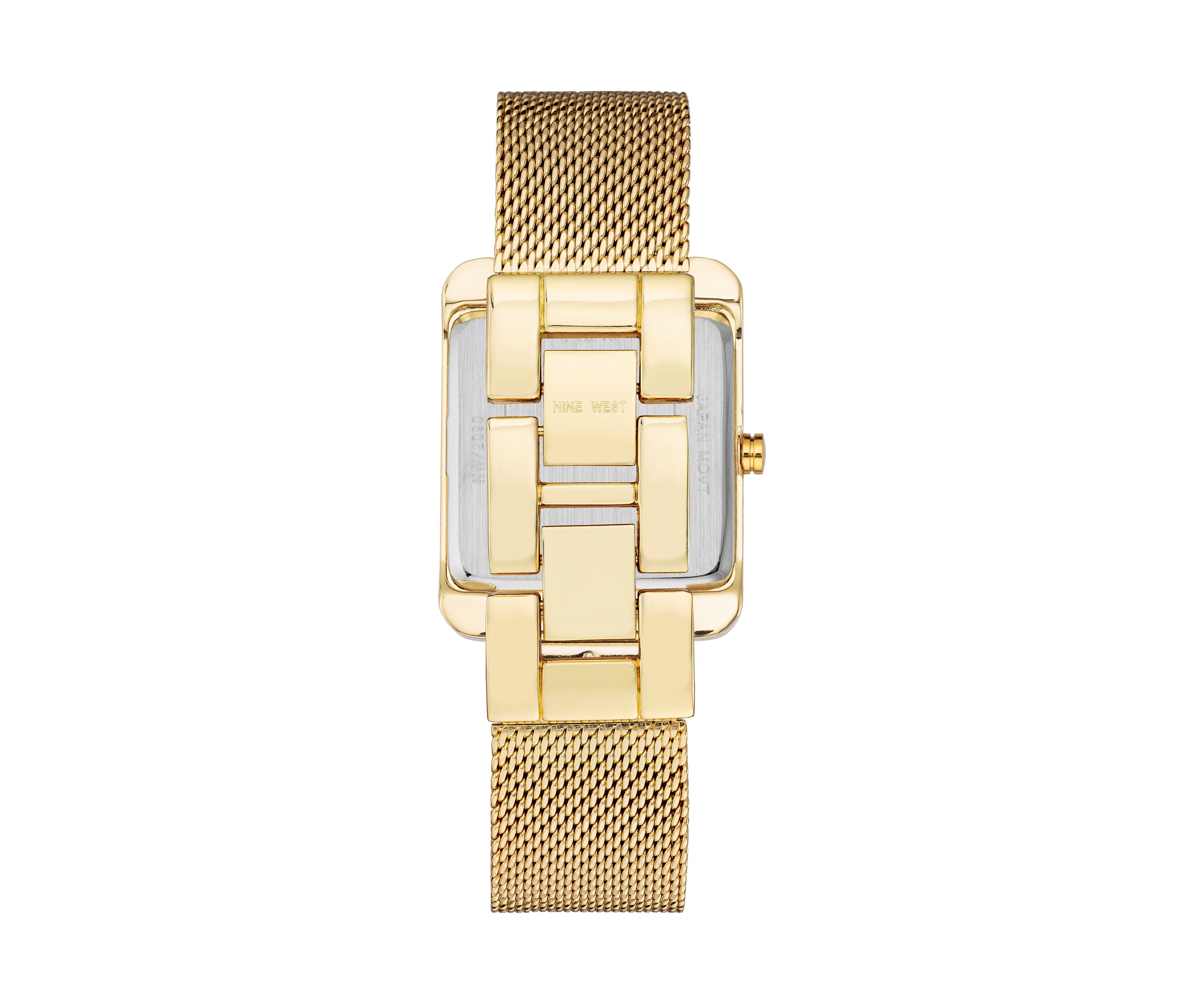 Womens Rectangular Gold-Tone Stainless Steel Mesh Band Watch, 29 Millimeter