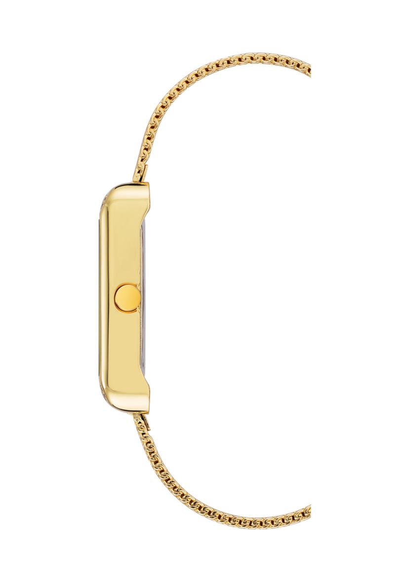 Womens Rectangular Gold-Tone Stainless Steel Mesh Band Watch, 29 Millimeter