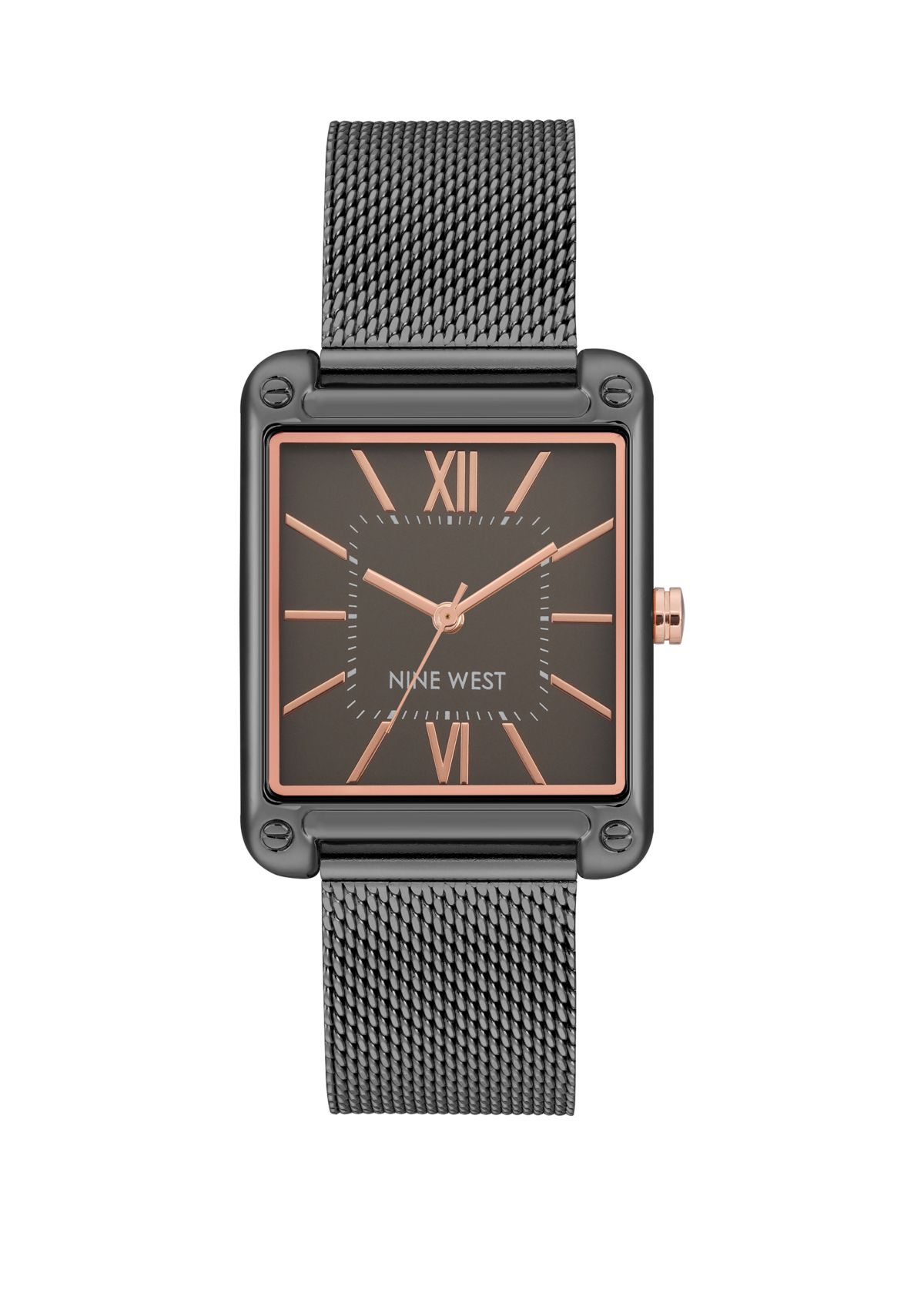 Womens 29 Millimeter Rectangular Dark Gray Stainless Steel Mesh Band Watch 