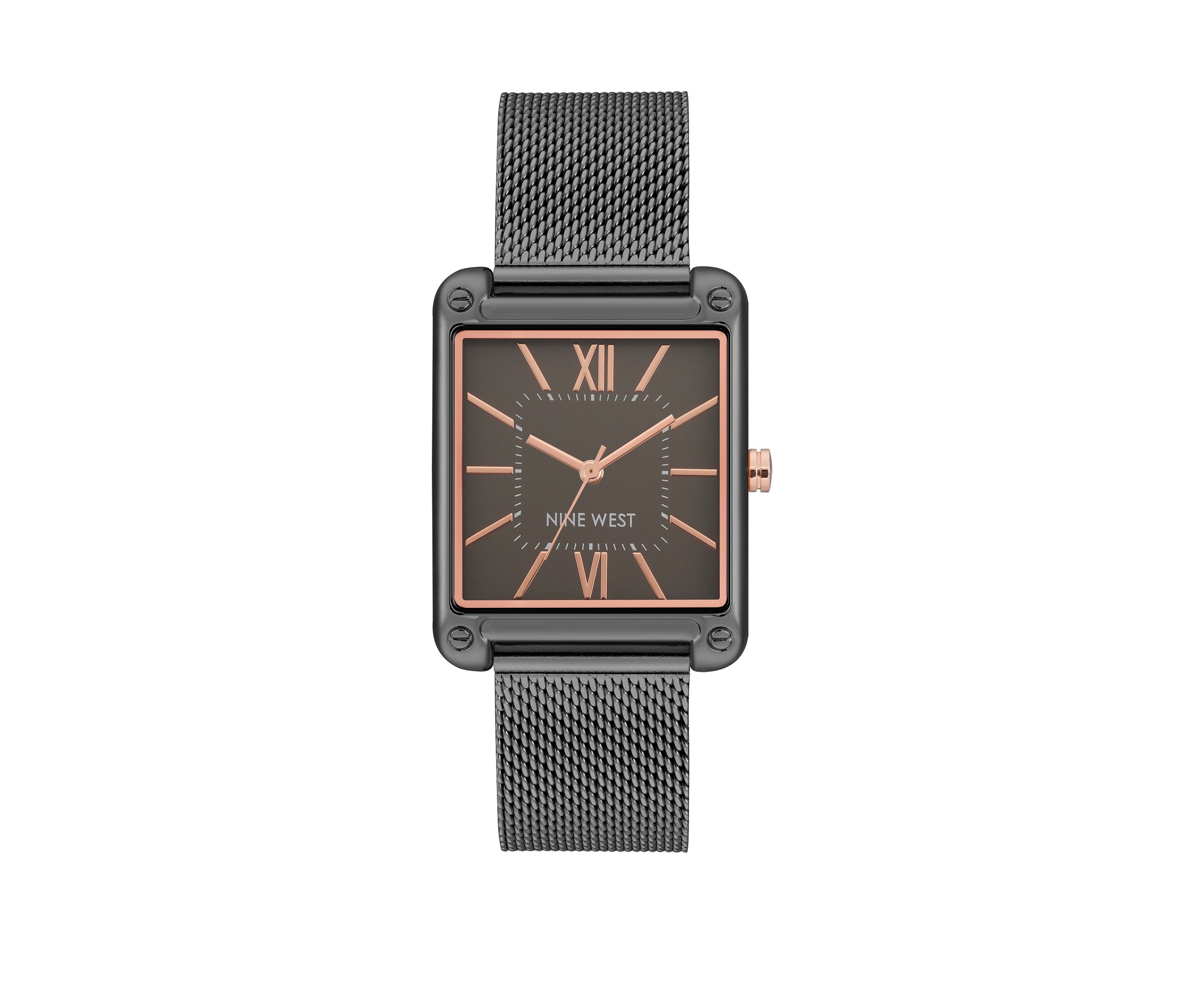 Womens 29 Millimeter Rectangular Dark Gray Stainless Steel Mesh Band Watch 