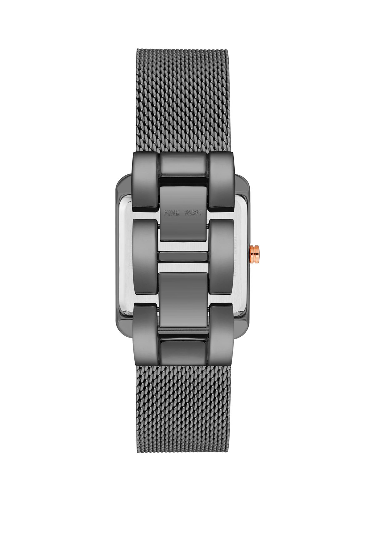 Womens 29 Millimeter Rectangular Dark Gray Stainless Steel Mesh Band Watch 