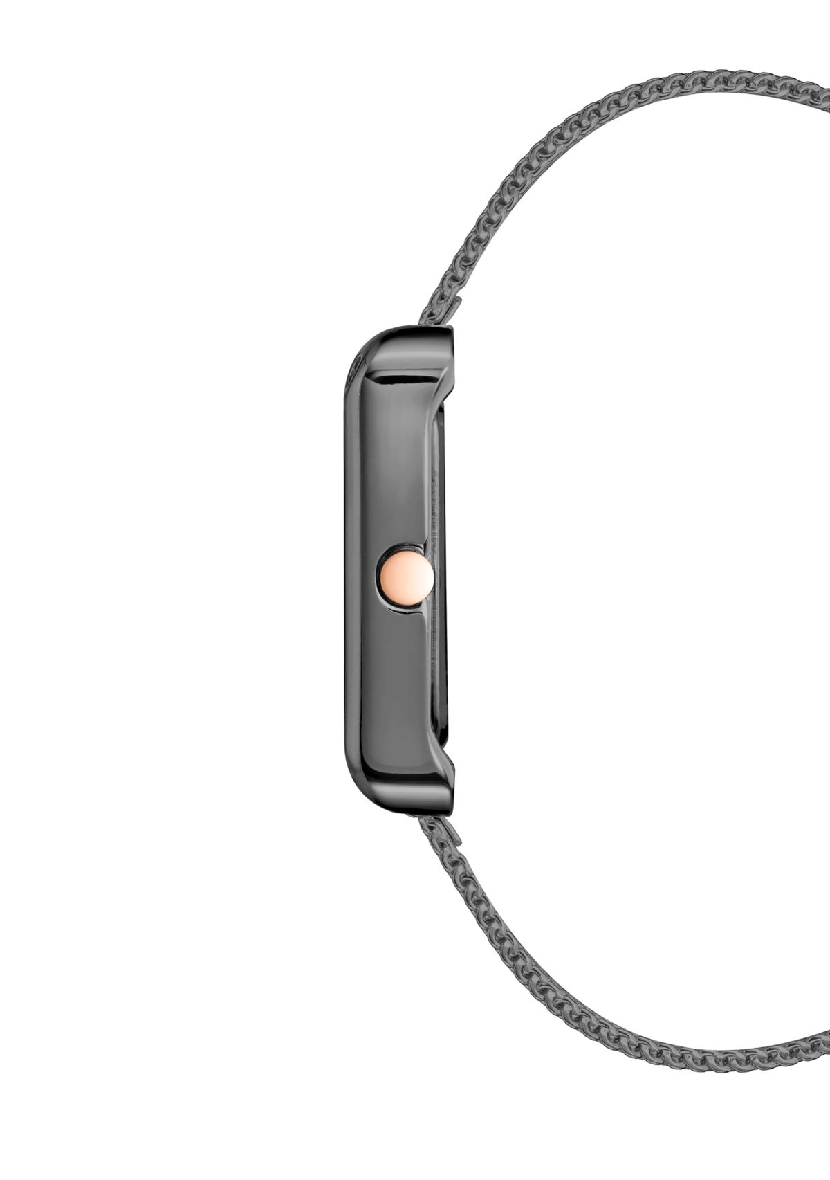 Womens 29 Millimeter Rectangular Dark Gray Stainless Steel Mesh Band Watch 