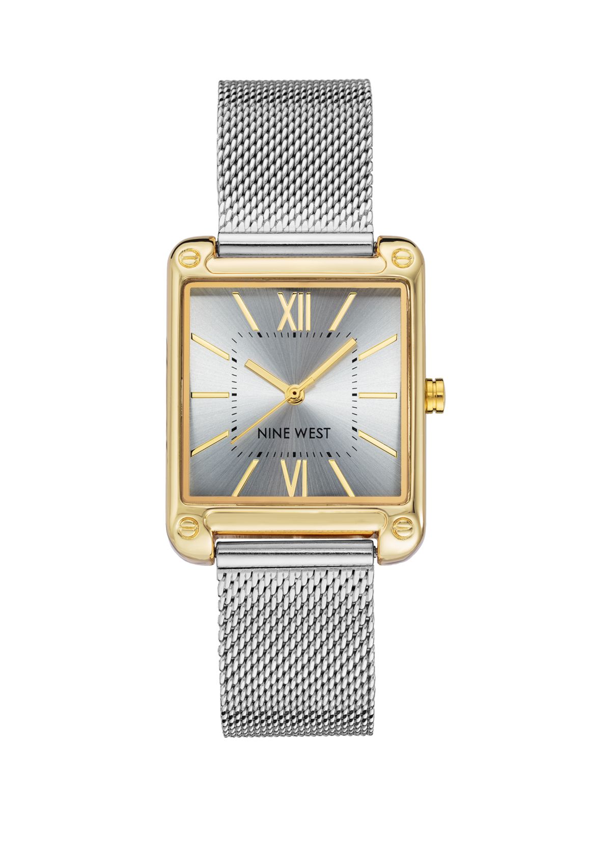 Womens 29 Millimeter Rectangular Silver-Tone Stainless Steel Mesh Band Watch 