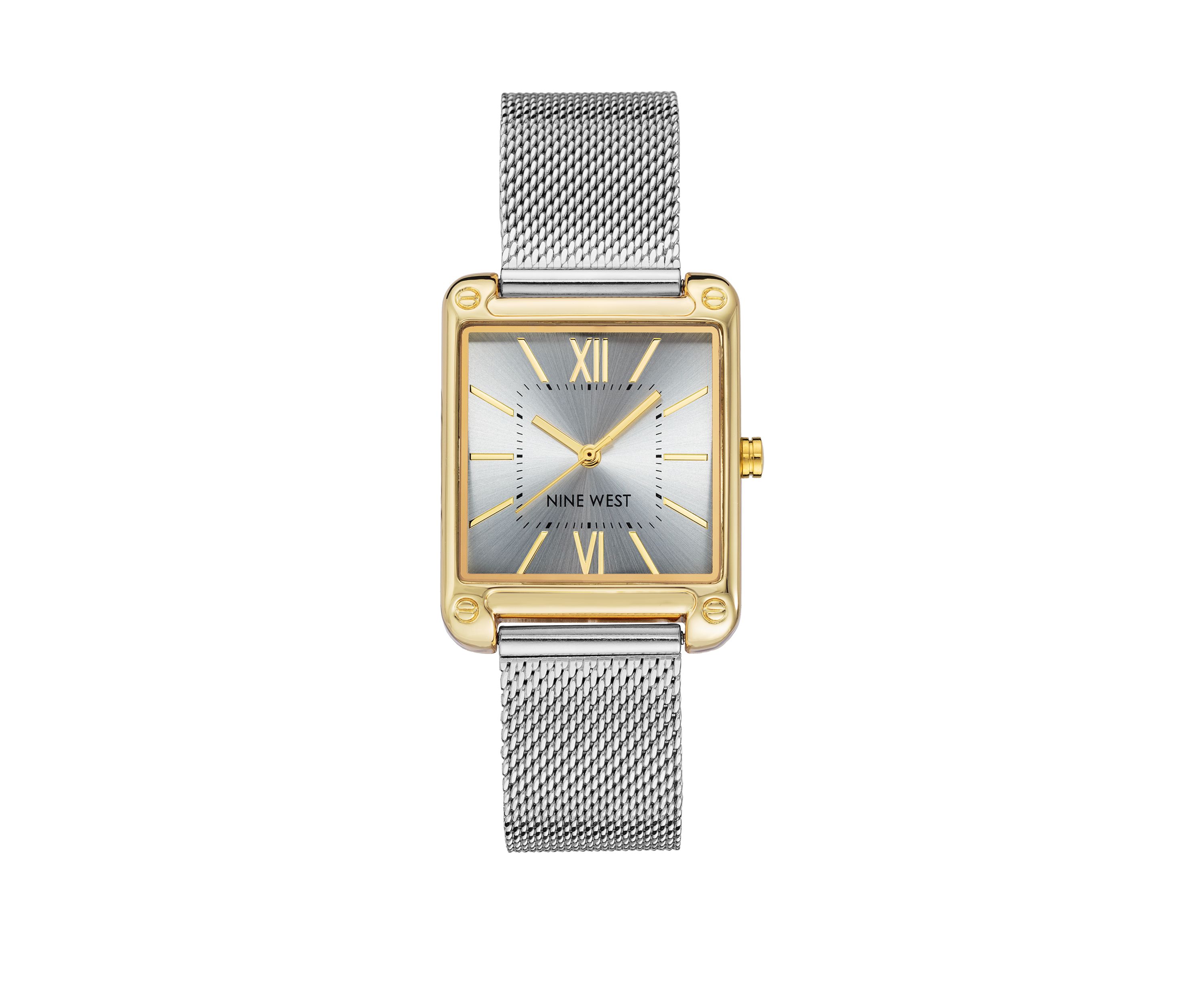 Womens 29 Millimeter Rectangular Silver-Tone Stainless Steel Mesh Band Watch 