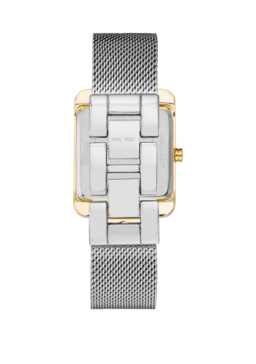 Womens 29 Millimeter Rectangular Silver-Tone Stainless Steel Mesh Band Watch 