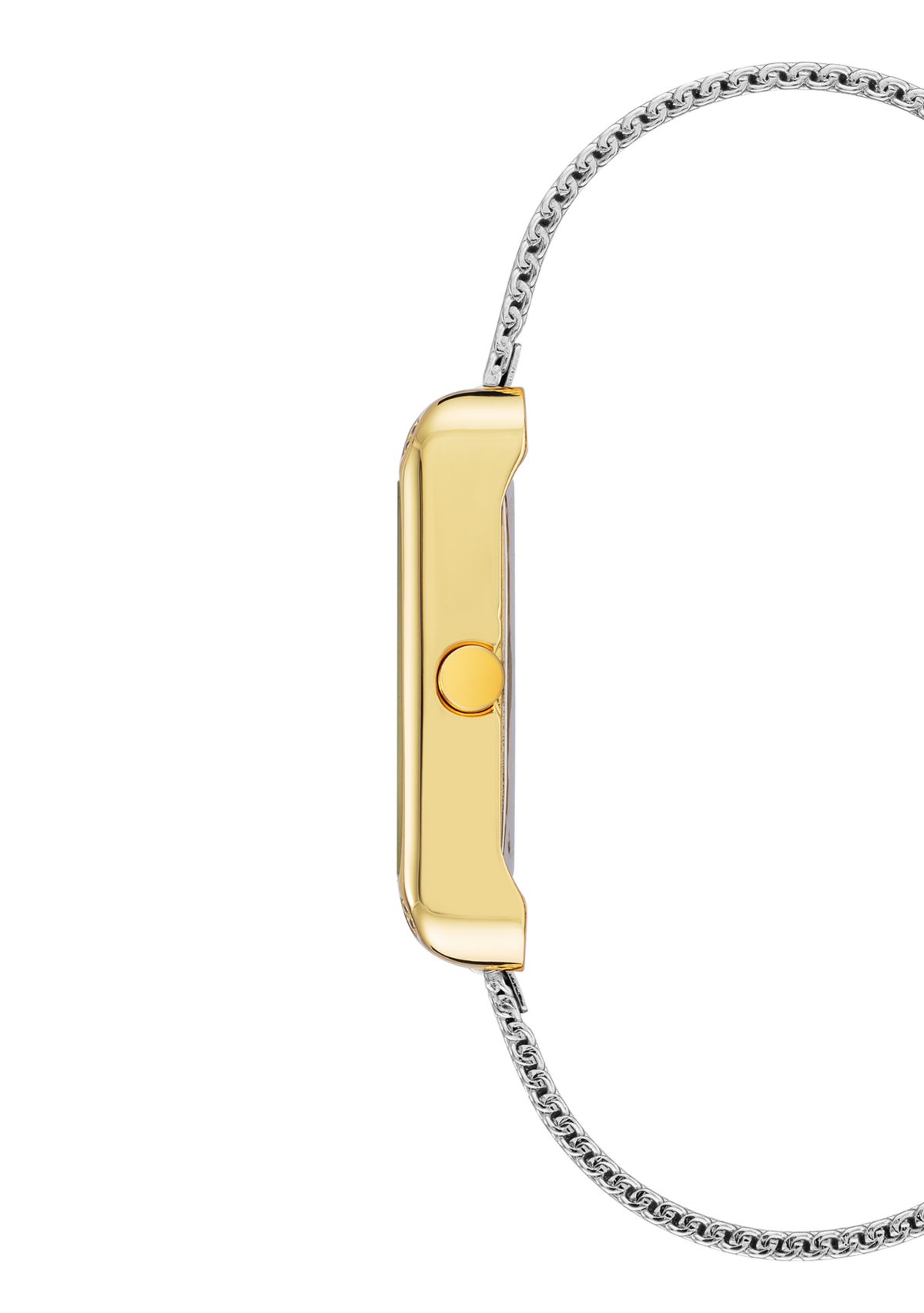 Womens 29 Millimeter Rectangular Silver-Tone Stainless Steel Mesh Band Watch 