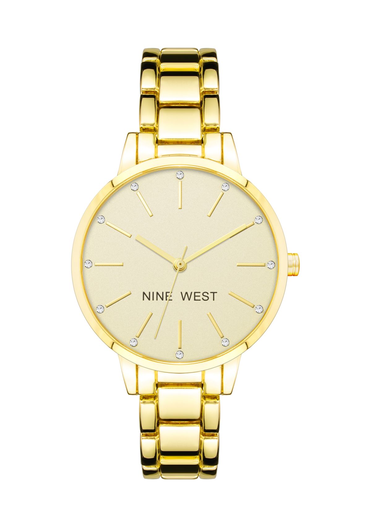 Quartz Round Gold-Tone Alloy Metal Link Bracelet Watch