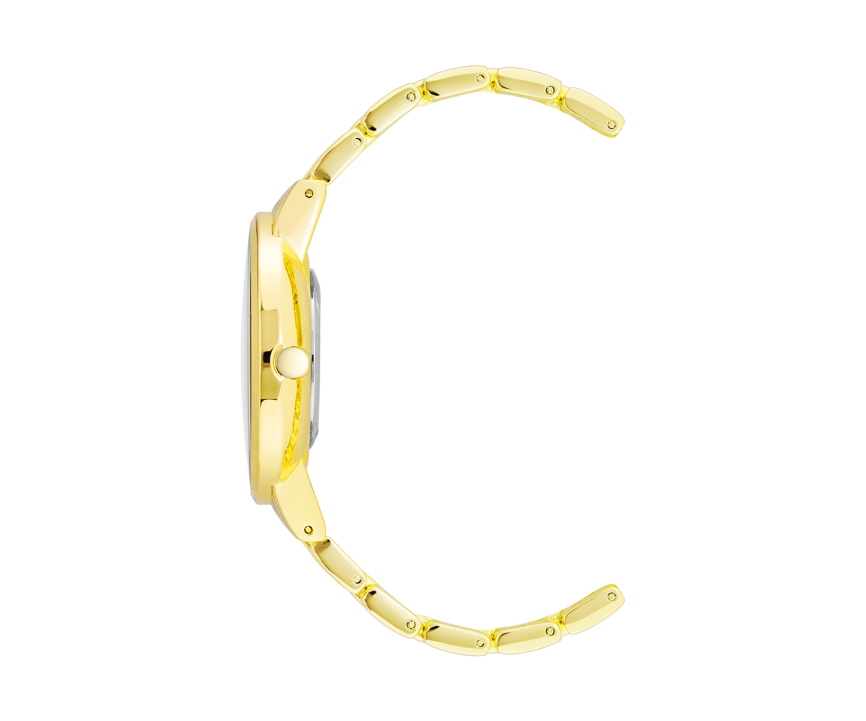 Quartz Round Gold-Tone Alloy Metal Link Bracelet Watch