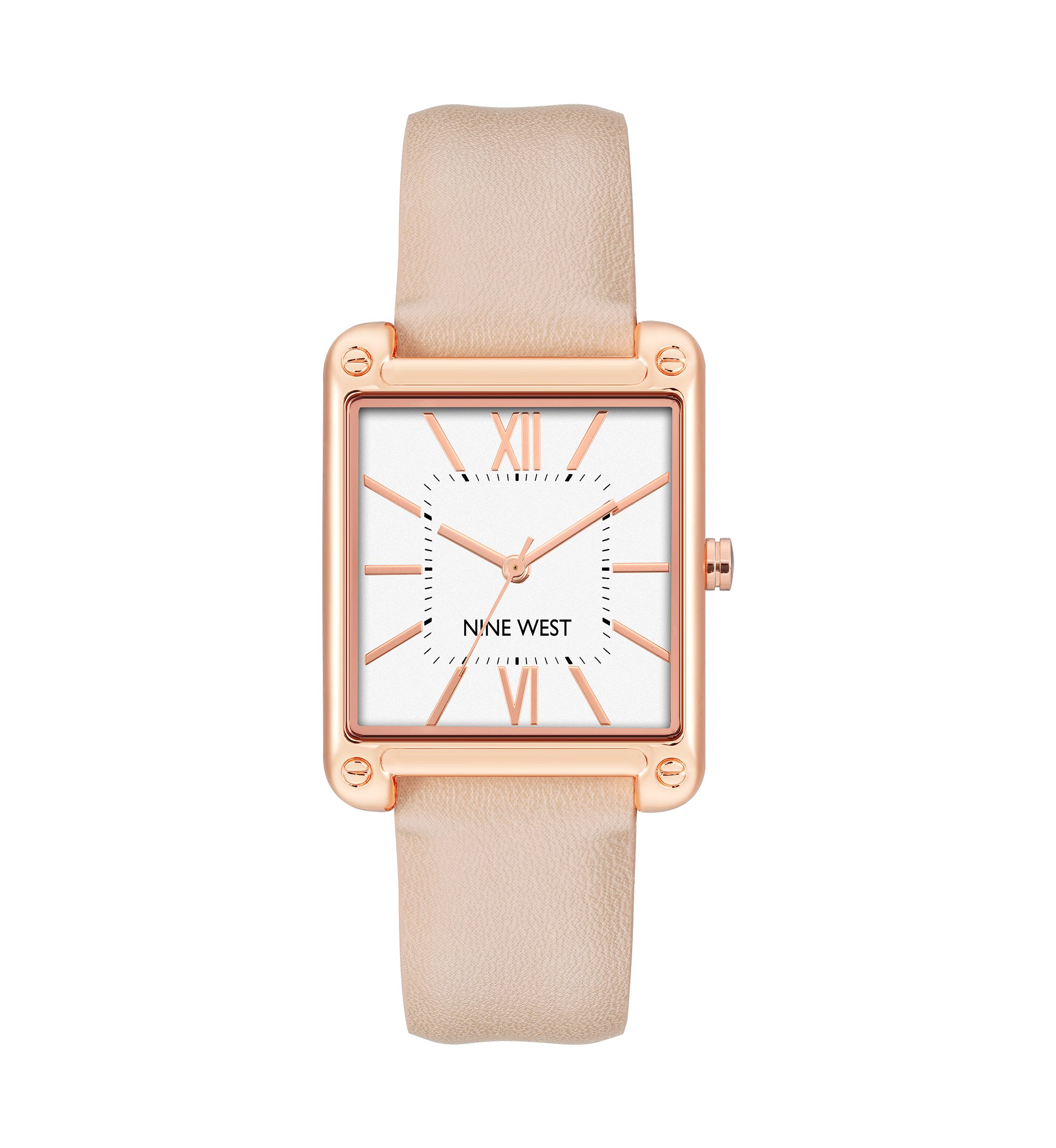 Womens Rectangular Faux Leather Band Watch