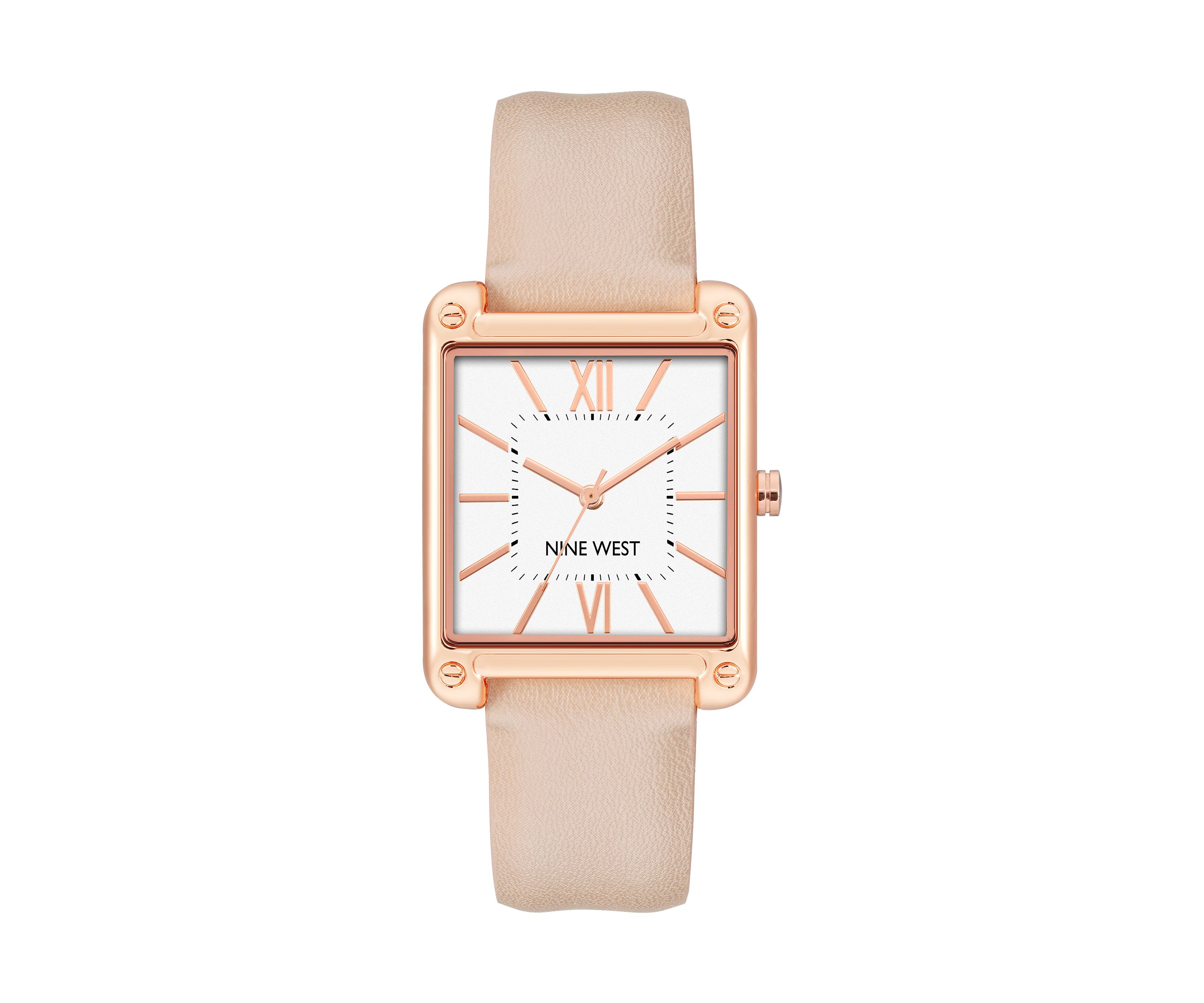 Womens Rectangular Faux Leather Band Watch