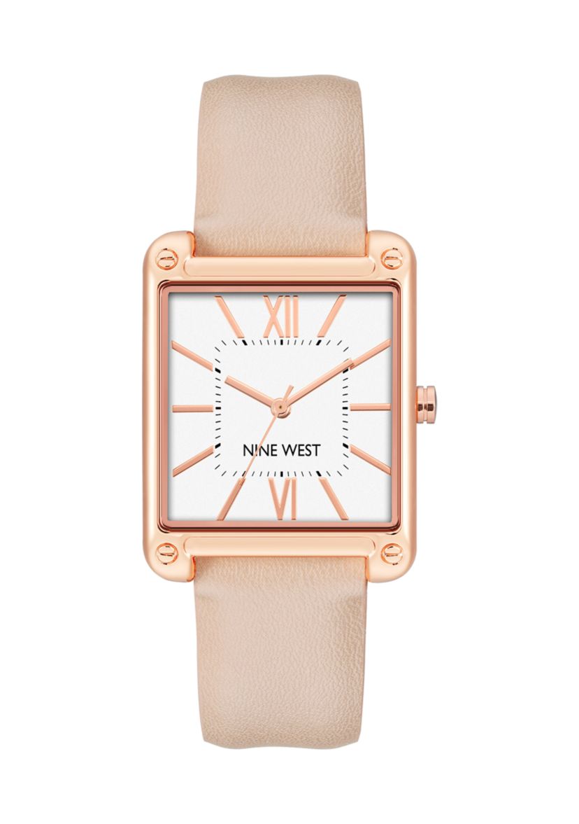 Womens Rectangular Faux Leather Band Watch