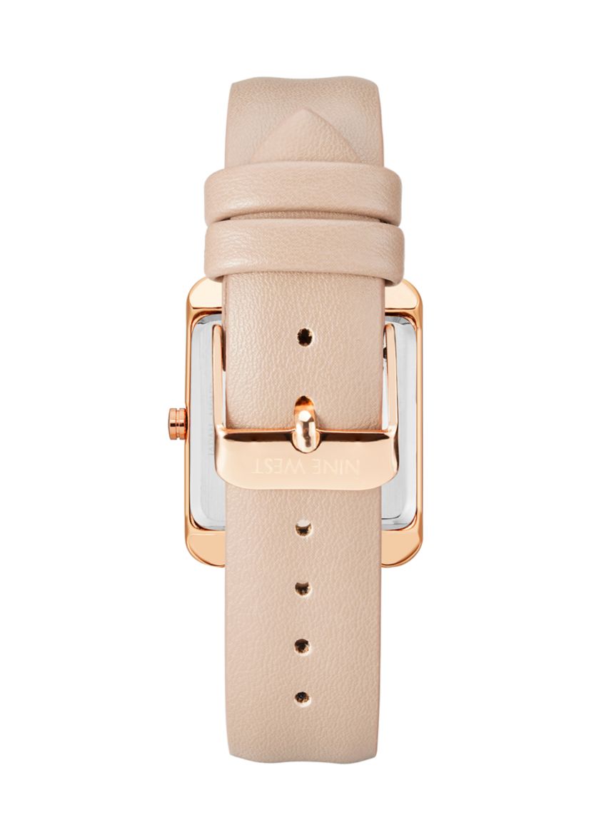 Womens Rectangular Faux Leather Band Watch