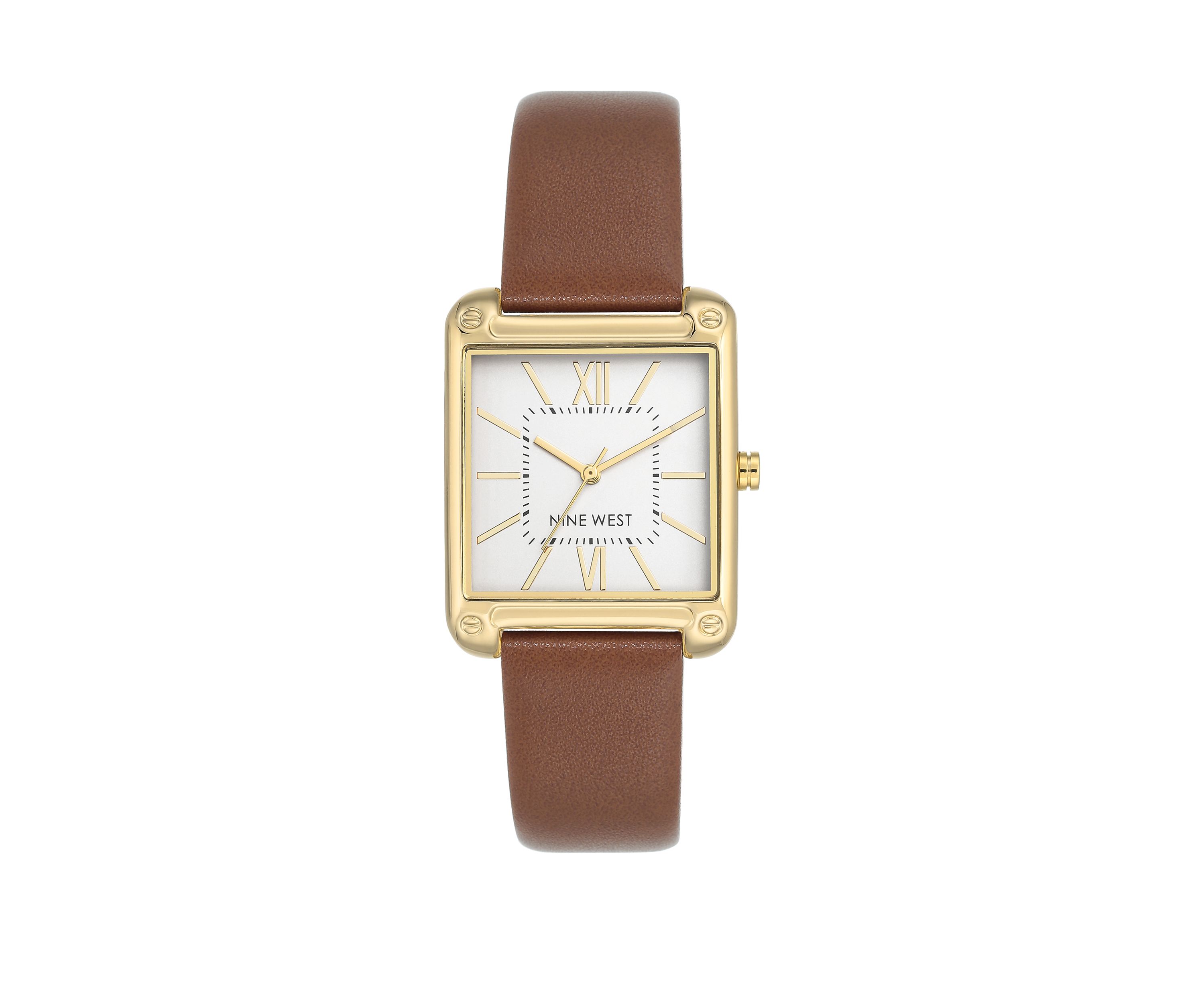 Womens 29 Millimeter Rectangular Brown Faux Leather Band Watch 