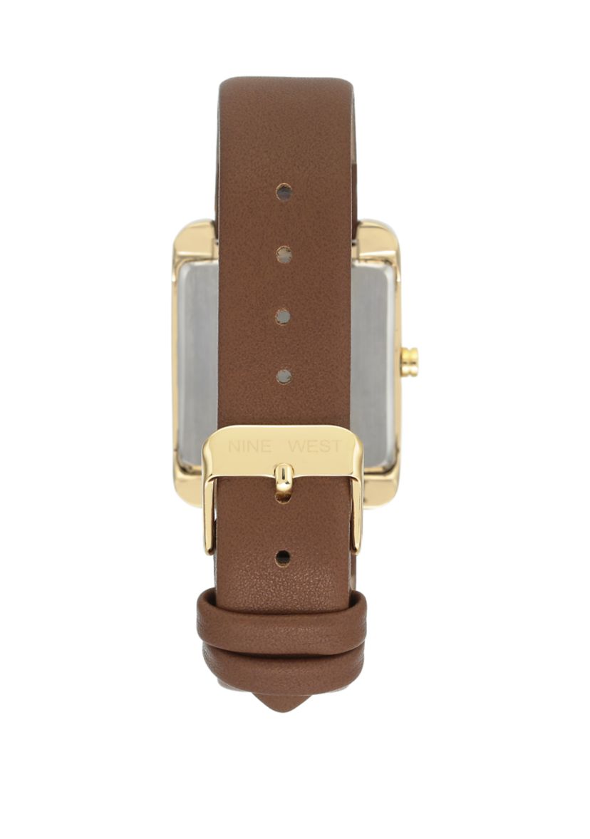 Womens 29 Millimeter Rectangular Brown Faux Leather Band Watch 