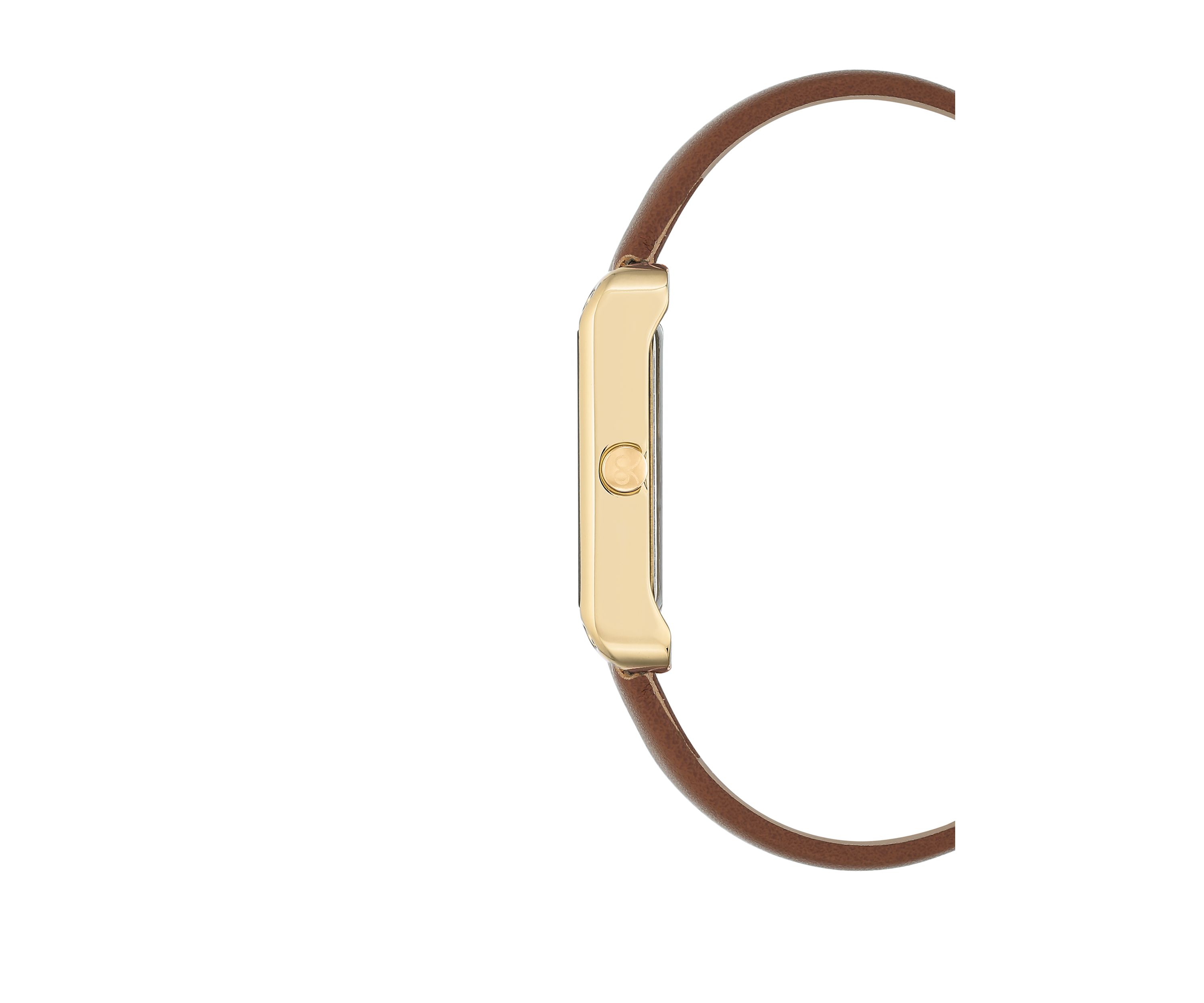 Womens 29 Millimeter Rectangular Brown Faux Leather Band Watch 