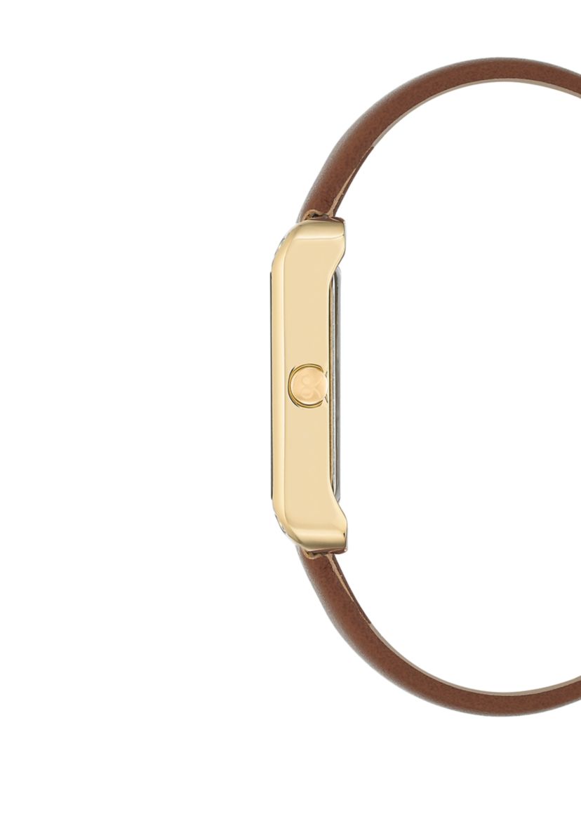 Womens 29 Millimeter Rectangular Brown Faux Leather Band Watch 