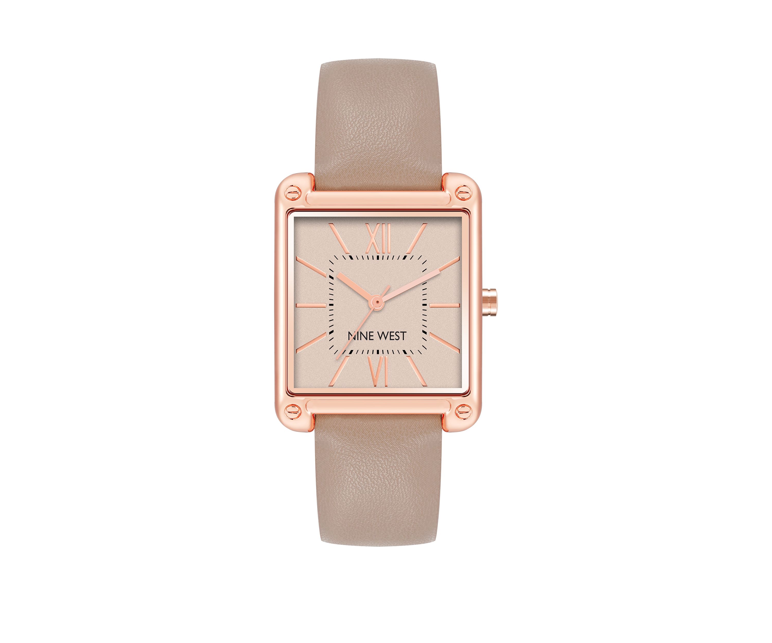 Womens 29 Millimeter Rectangular Taupe Faux Leather Band Watch 