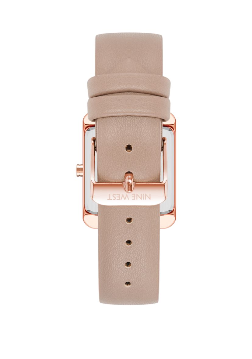 Womens 29 Millimeter Rectangular Taupe Faux Leather Band Watch 