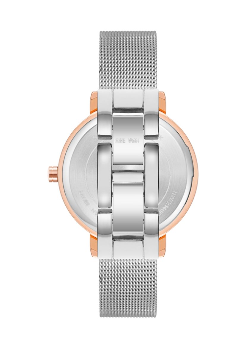  Quartz Silver-Tone Stainless Steel Mesh Band Watch