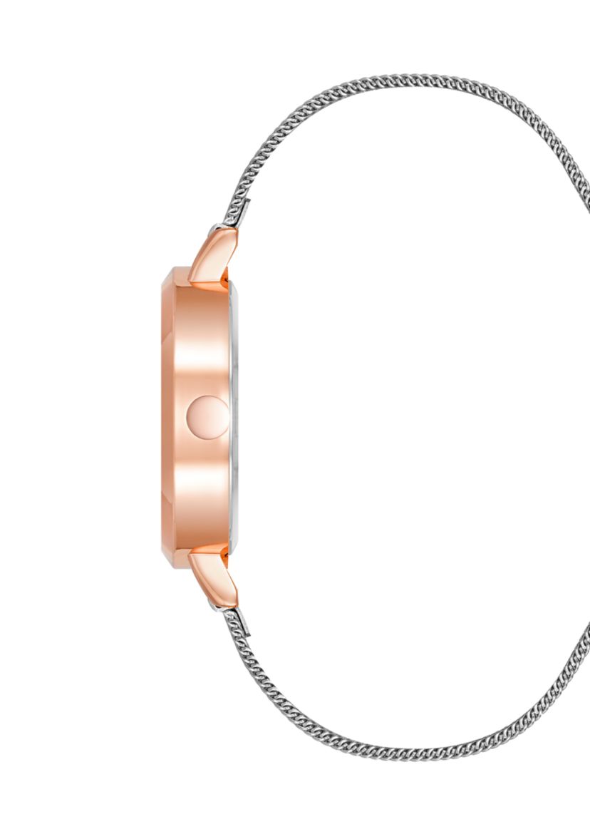  Quartz Silver-Tone Stainless Steel Mesh Band Watch
