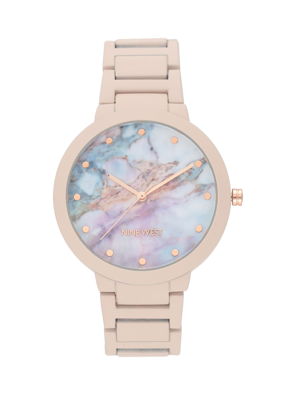 Womens 40.5 Millimeter Light Pink Rubberized Metal Link Bracelet Watch 
