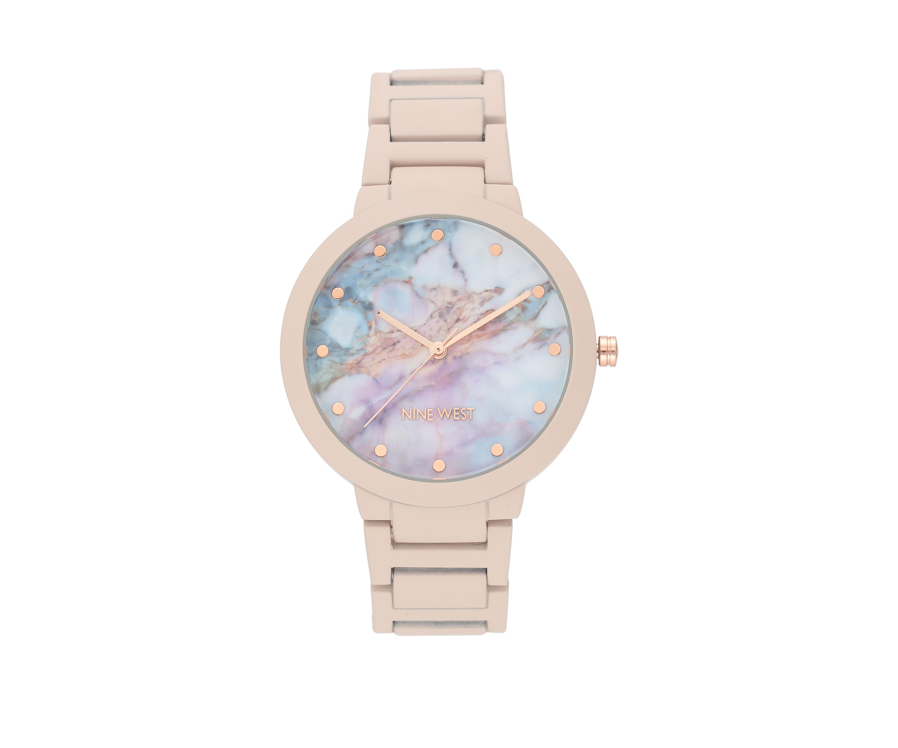 Womens 40.5 Millimeter Light Pink Rubberized Metal Link Bracelet Watch 