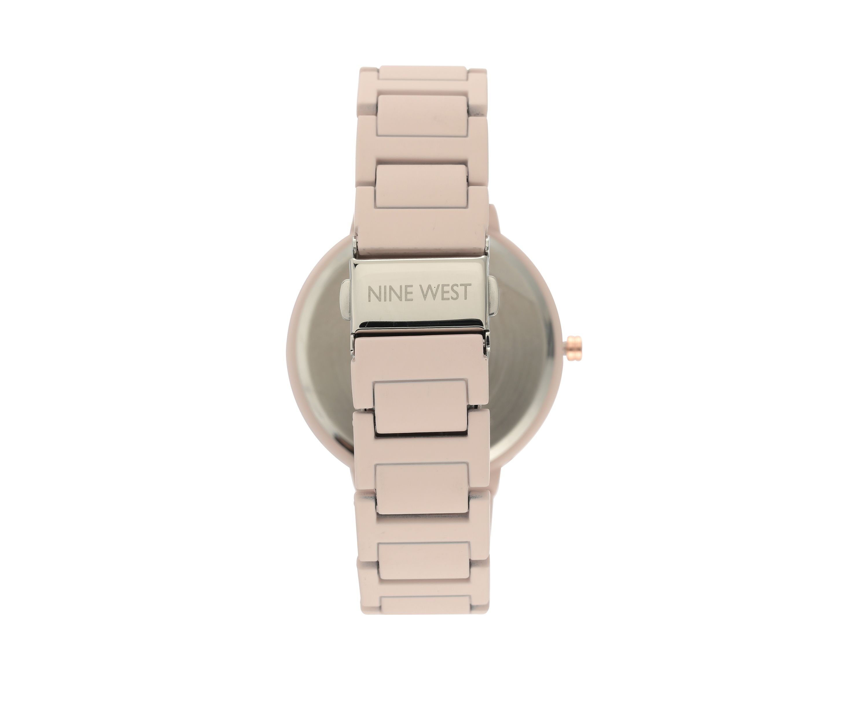 Womens 40.5 Millimeter Light Pink Rubberized Metal Link Bracelet Watch 