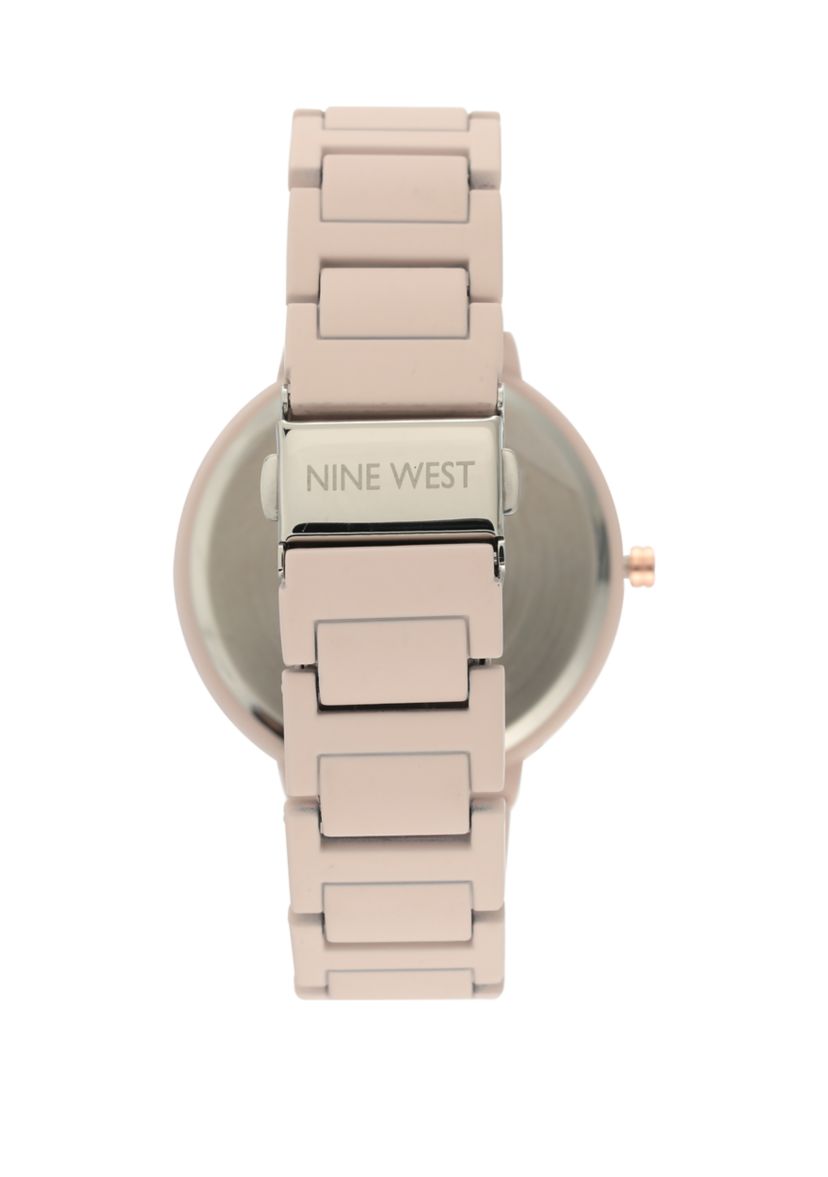 Womens 40.5 Millimeter Light Pink Rubberized Metal Link Bracelet Watch 