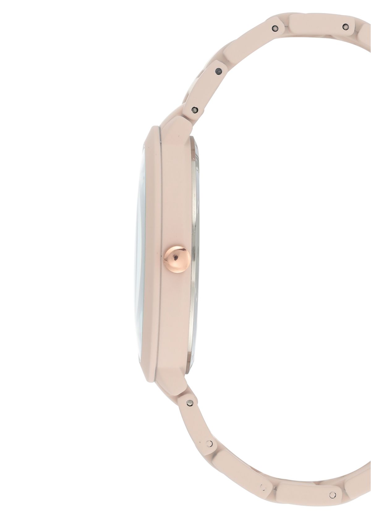 Womens 40.5 Millimeter Light Pink Rubberized Metal Link Bracelet Watch 