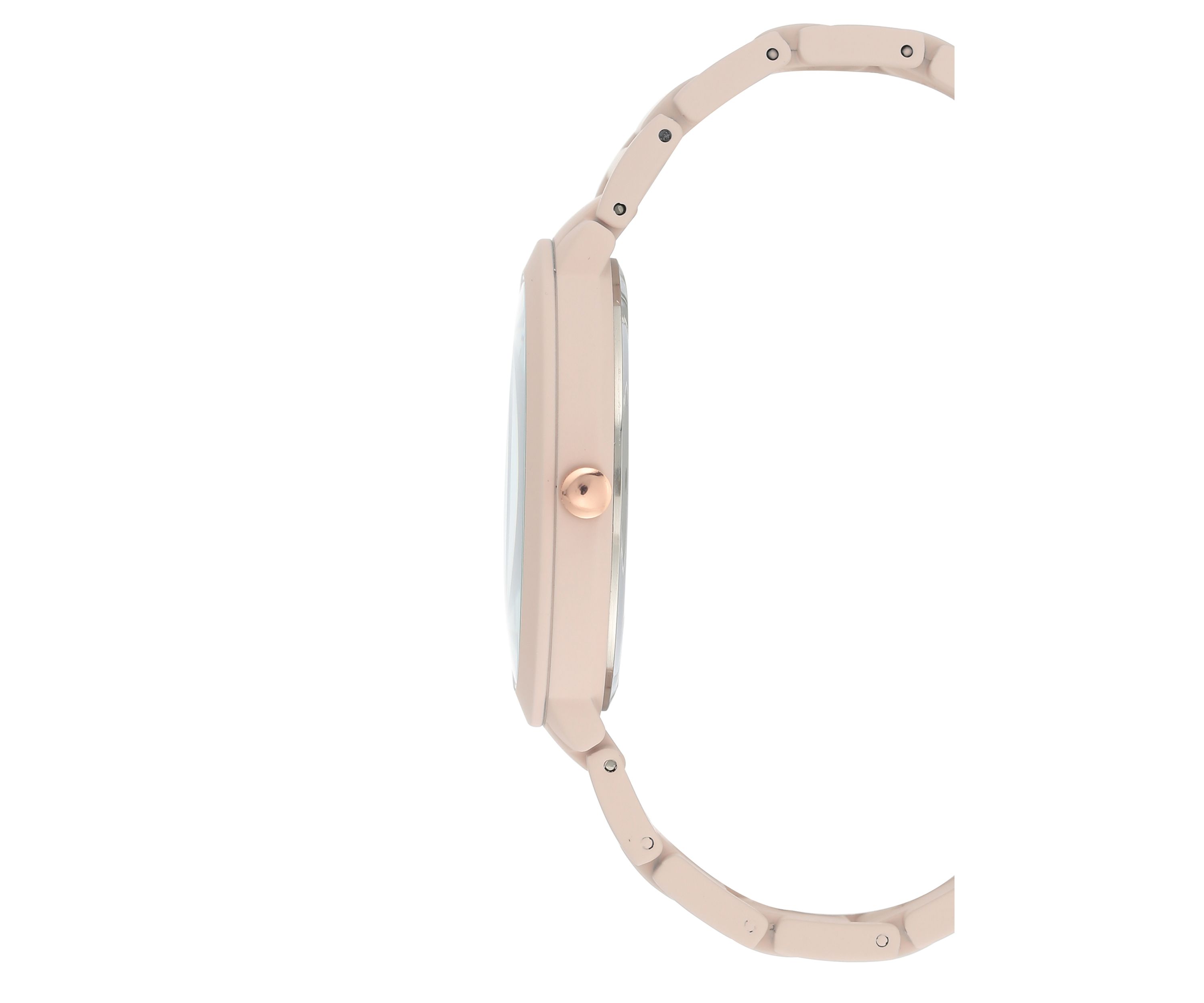 Womens 40.5 Millimeter Light Pink Rubberized Metal Link Bracelet Watch 