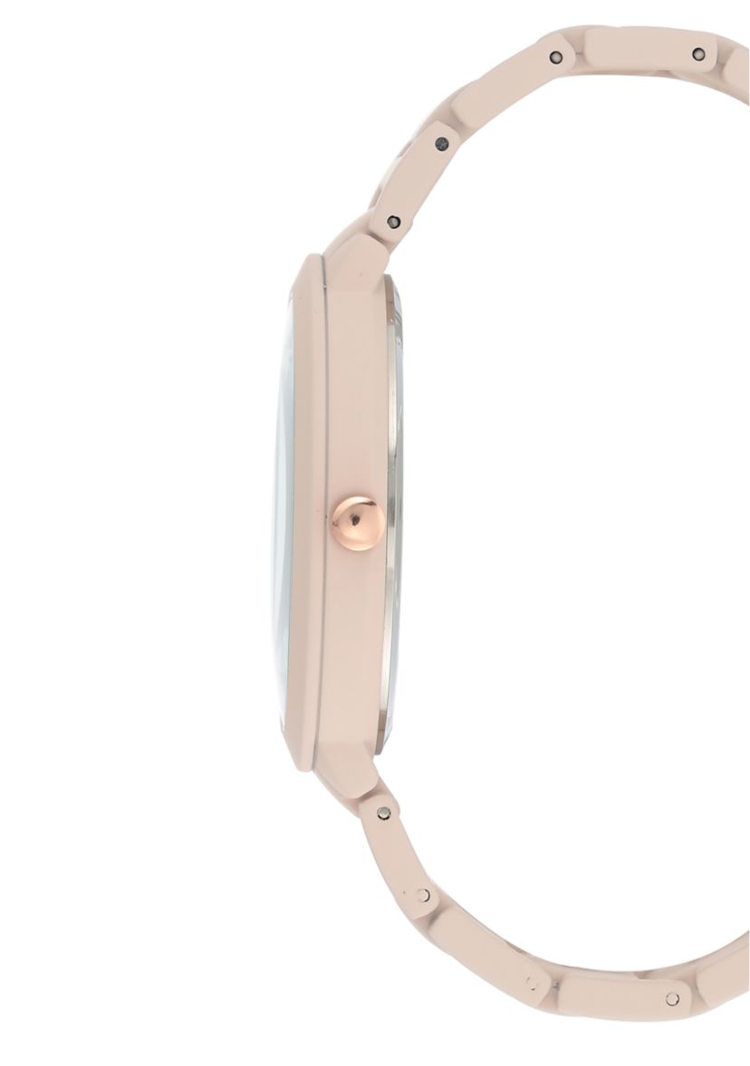 Womens 40.5 Millimeter Light Pink Rubberized Metal Link Bracelet Watch 