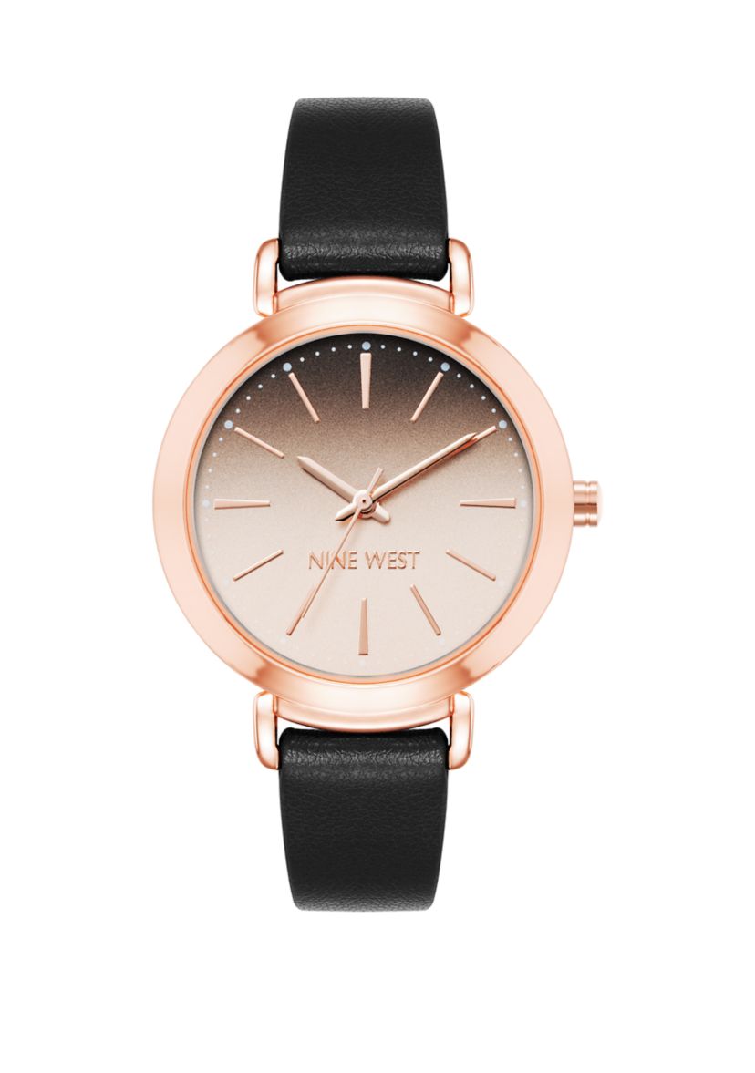 Womens 36 Millimeter Black Faux Leather Band Watch