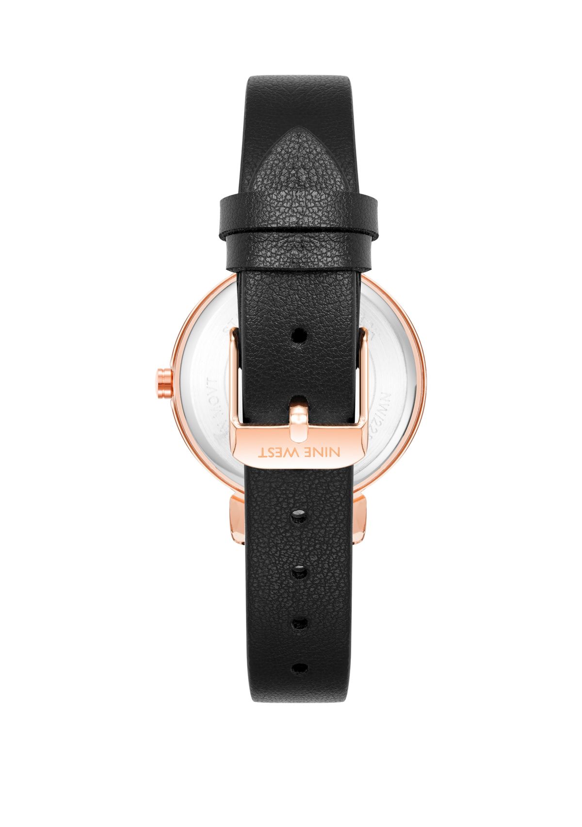Womens 36 Millimeter Black Faux Leather Band Watch