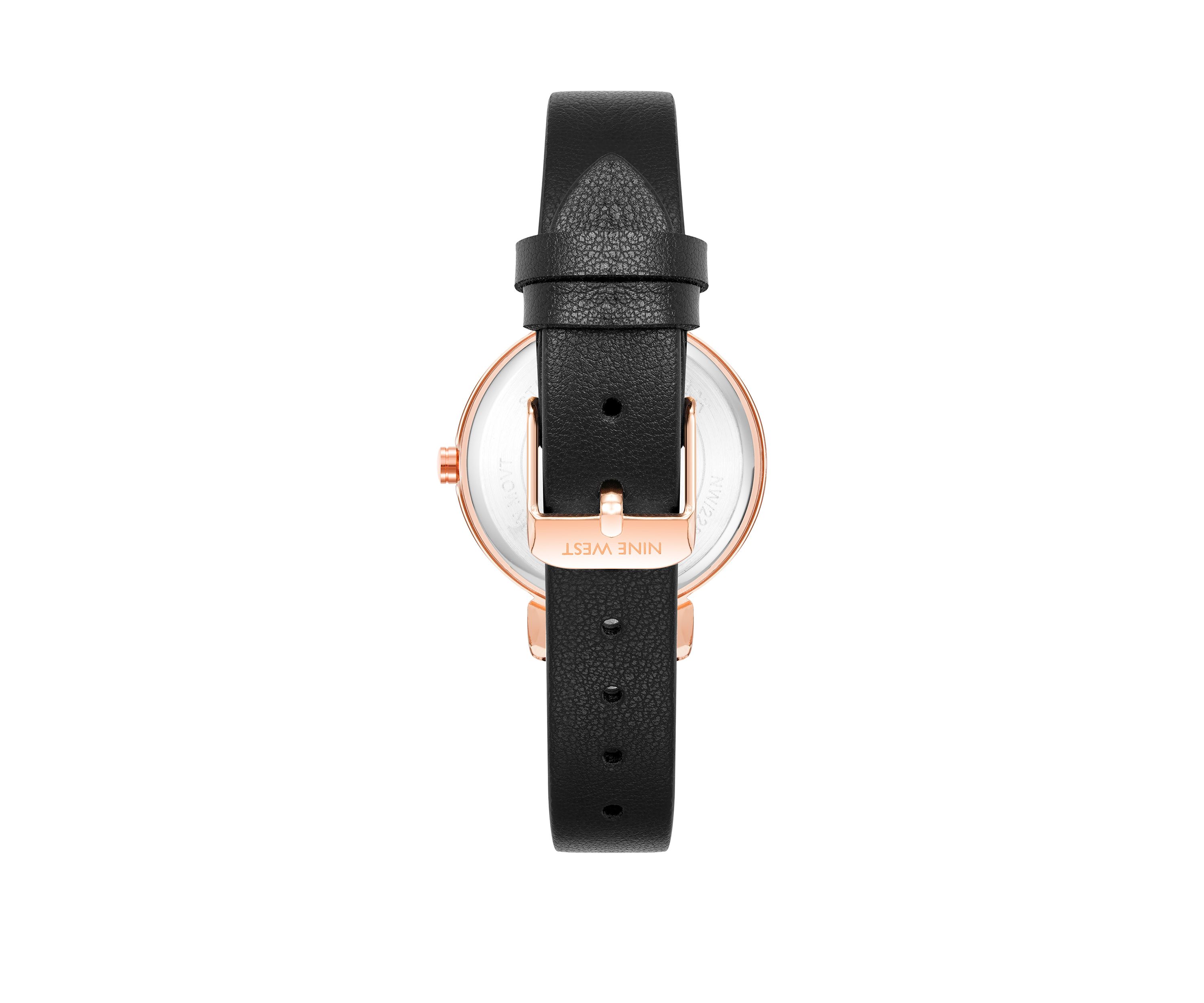 Womens 36 Millimeter Black Faux Leather Band Watch