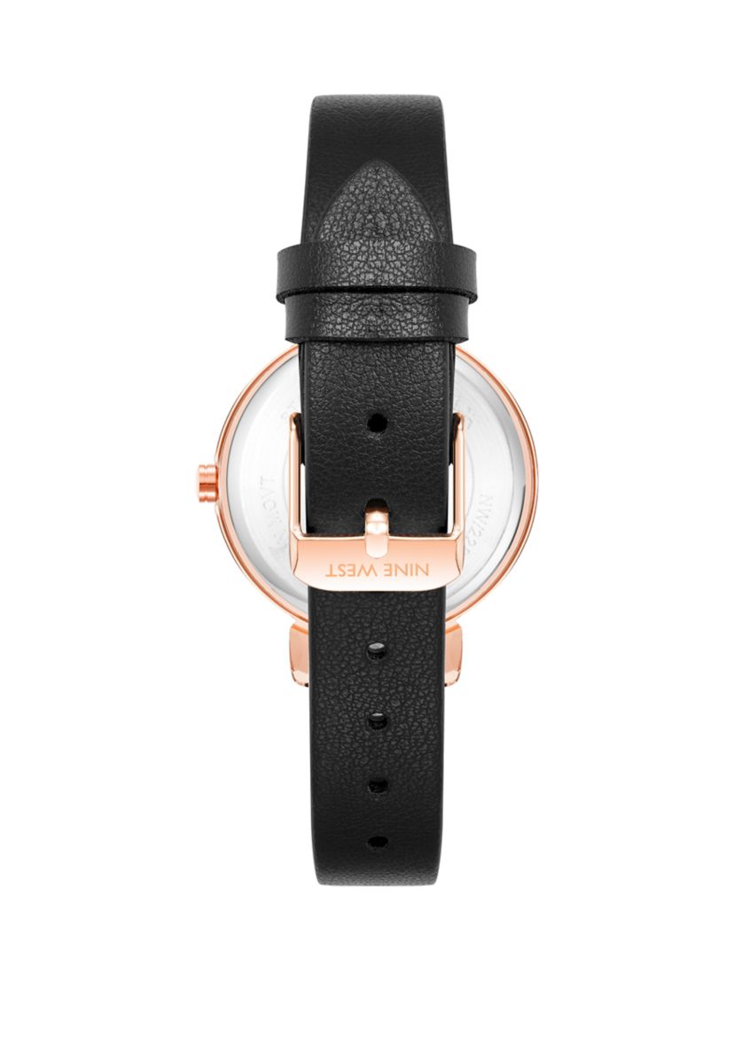 Womens 36 Millimeter Black Faux Leather Band Watch