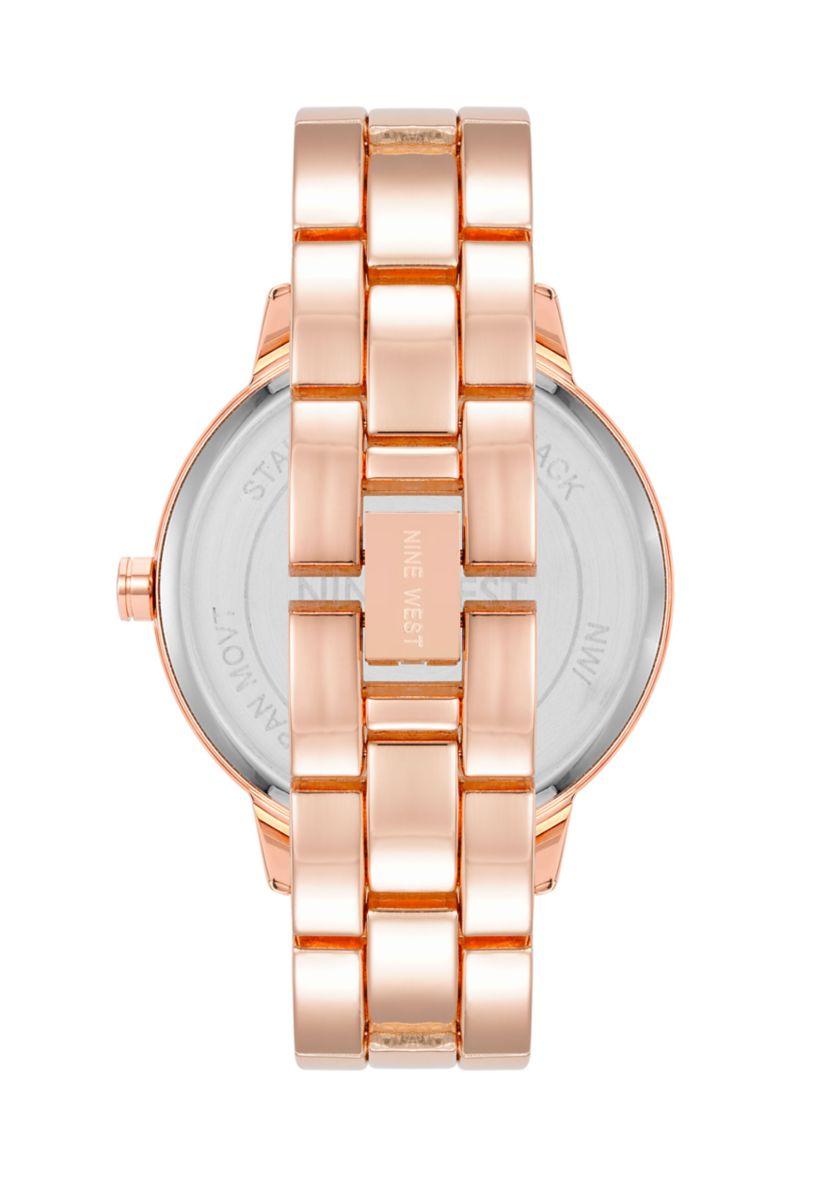 Womens Quartz Round Rose Gold-Tone Alloy Link Bracelet and Floral Pattern Watch