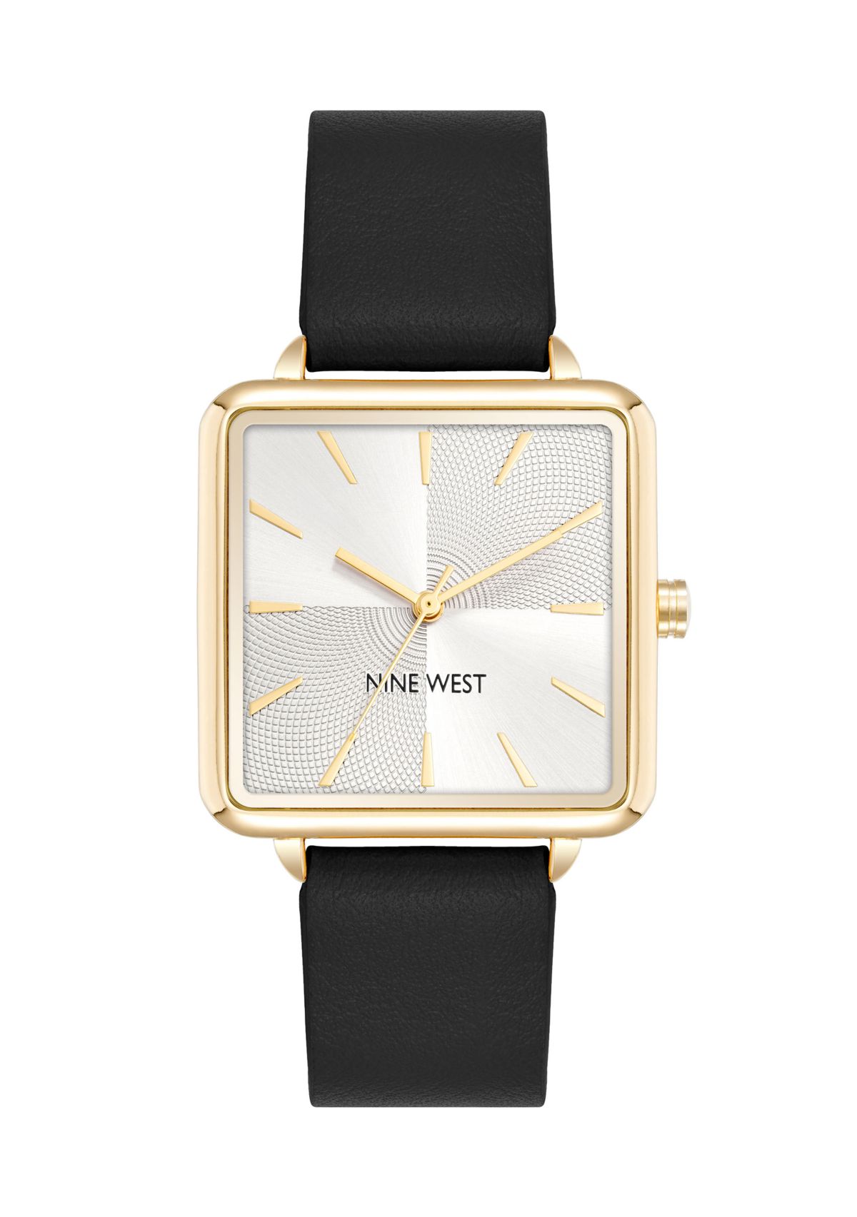 Square Black Faux Leather Band Watch
