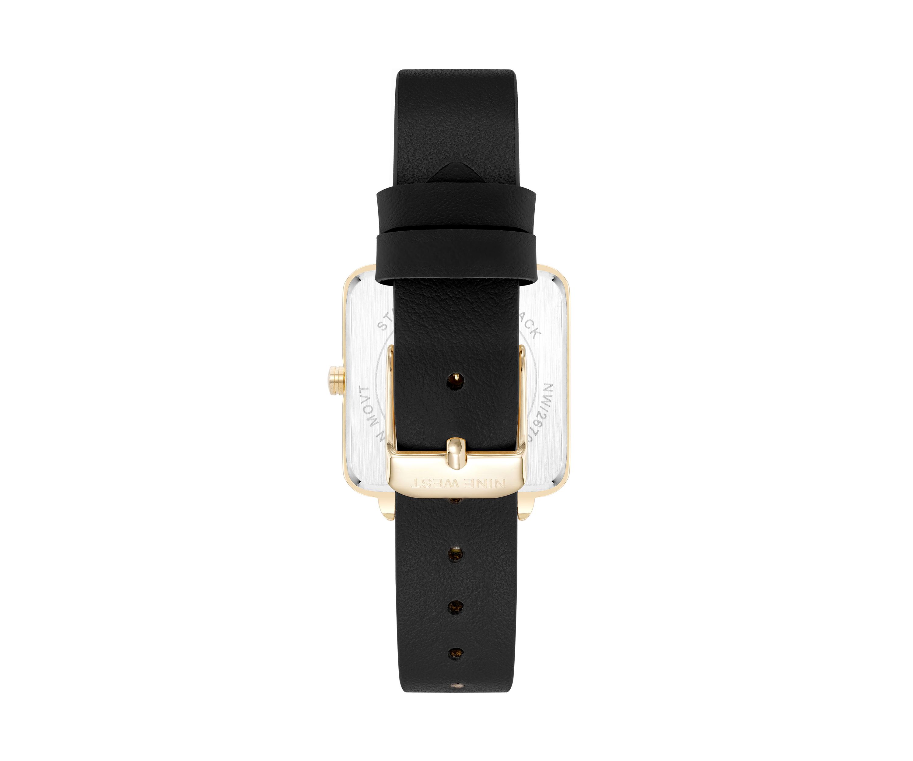Square Black Faux Leather Band Watch