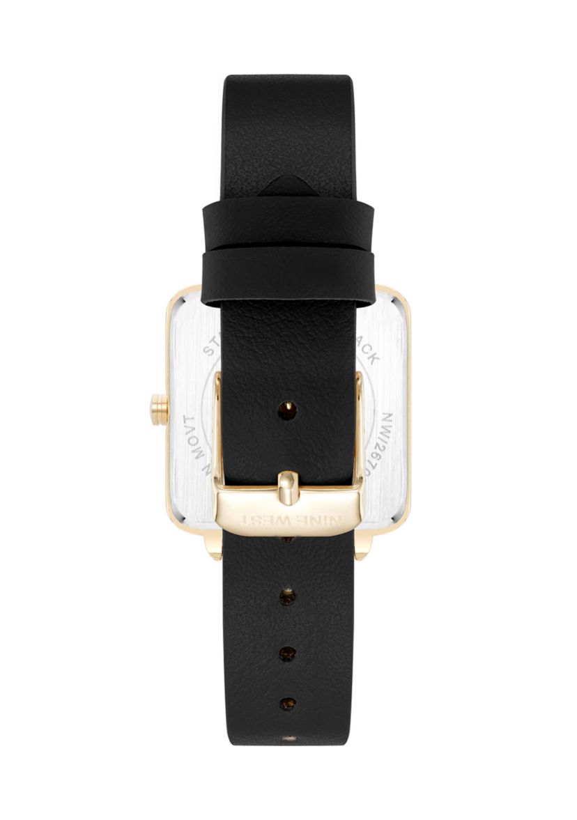 Square Black Faux Leather Band Watch