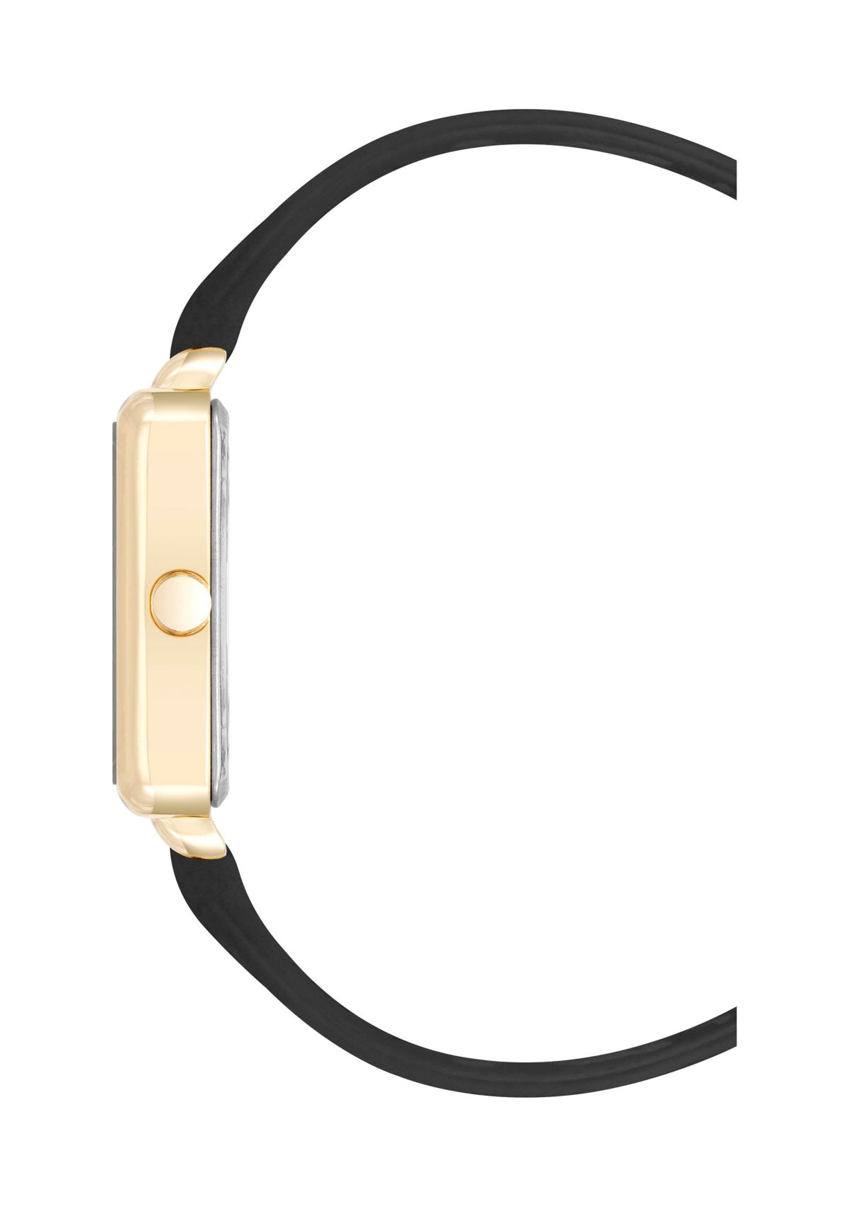 Square Black Faux Leather Band Watch