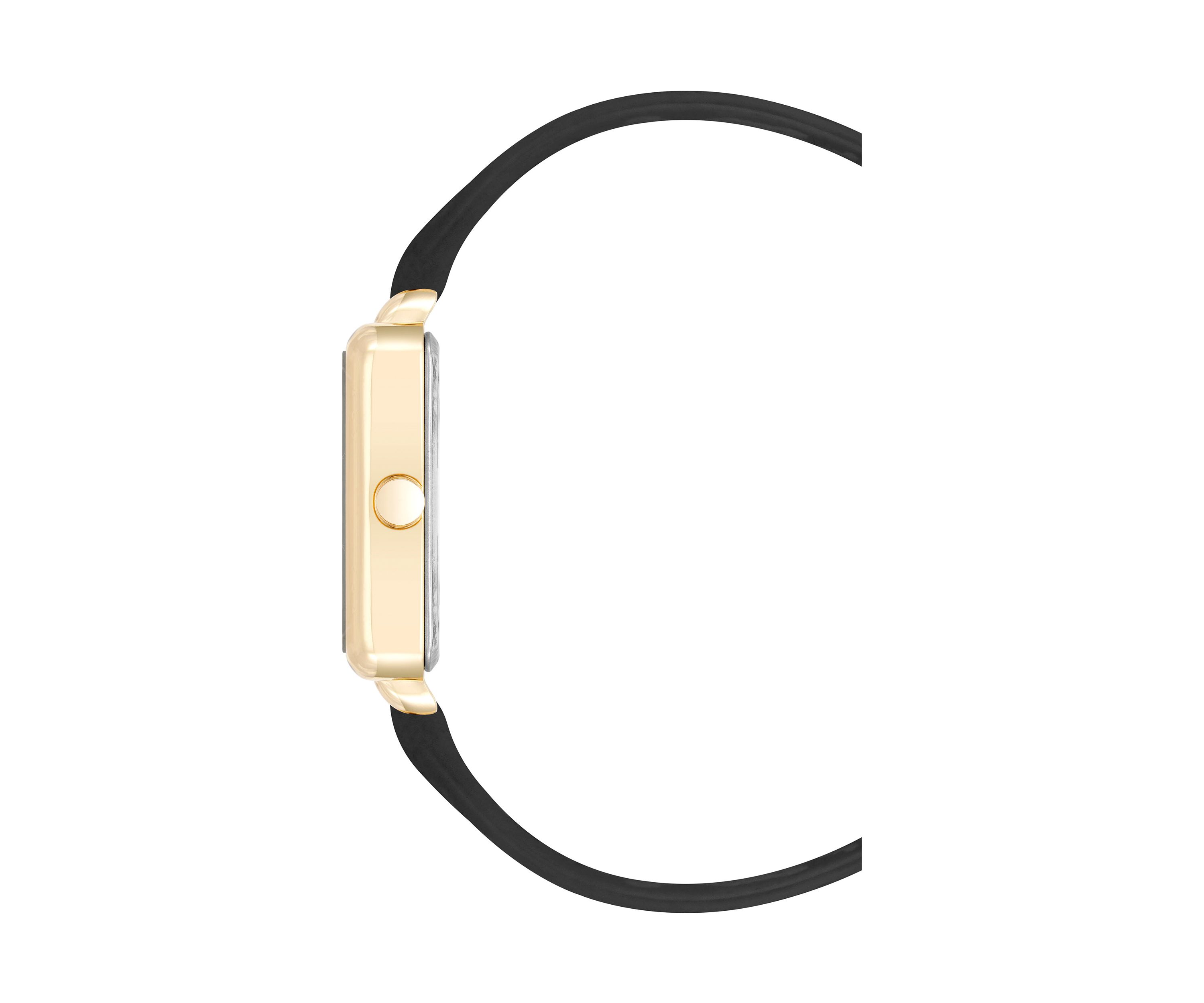Square Black Faux Leather Band Watch
