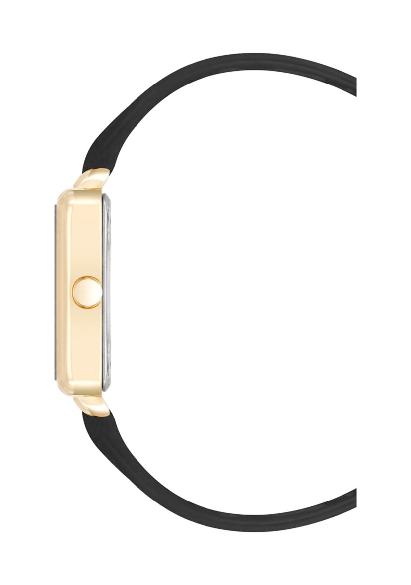Square Black Faux Leather Band Watch