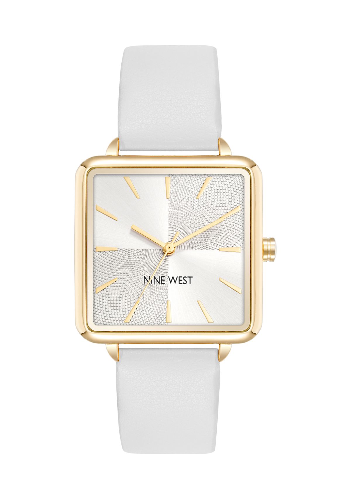 Womens Square White Faux Leather Band Watch