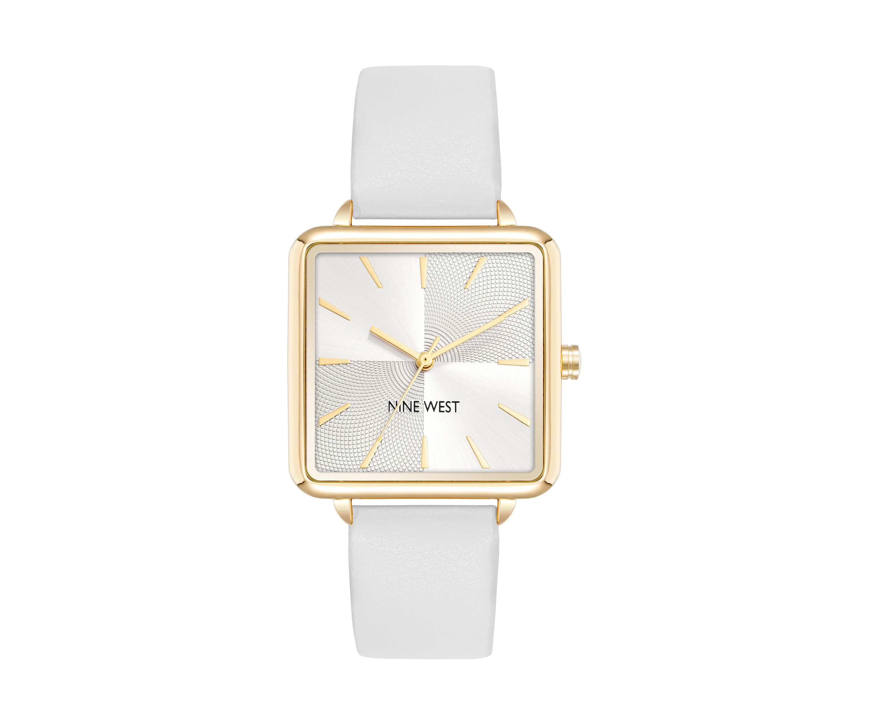 Womens Square White Faux Leather Band Watch