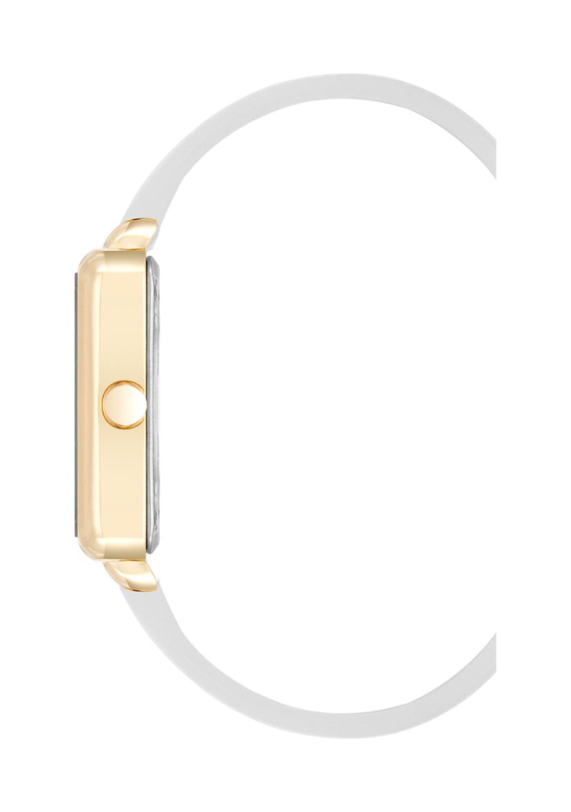 Womens Square White Faux Leather Band Watch