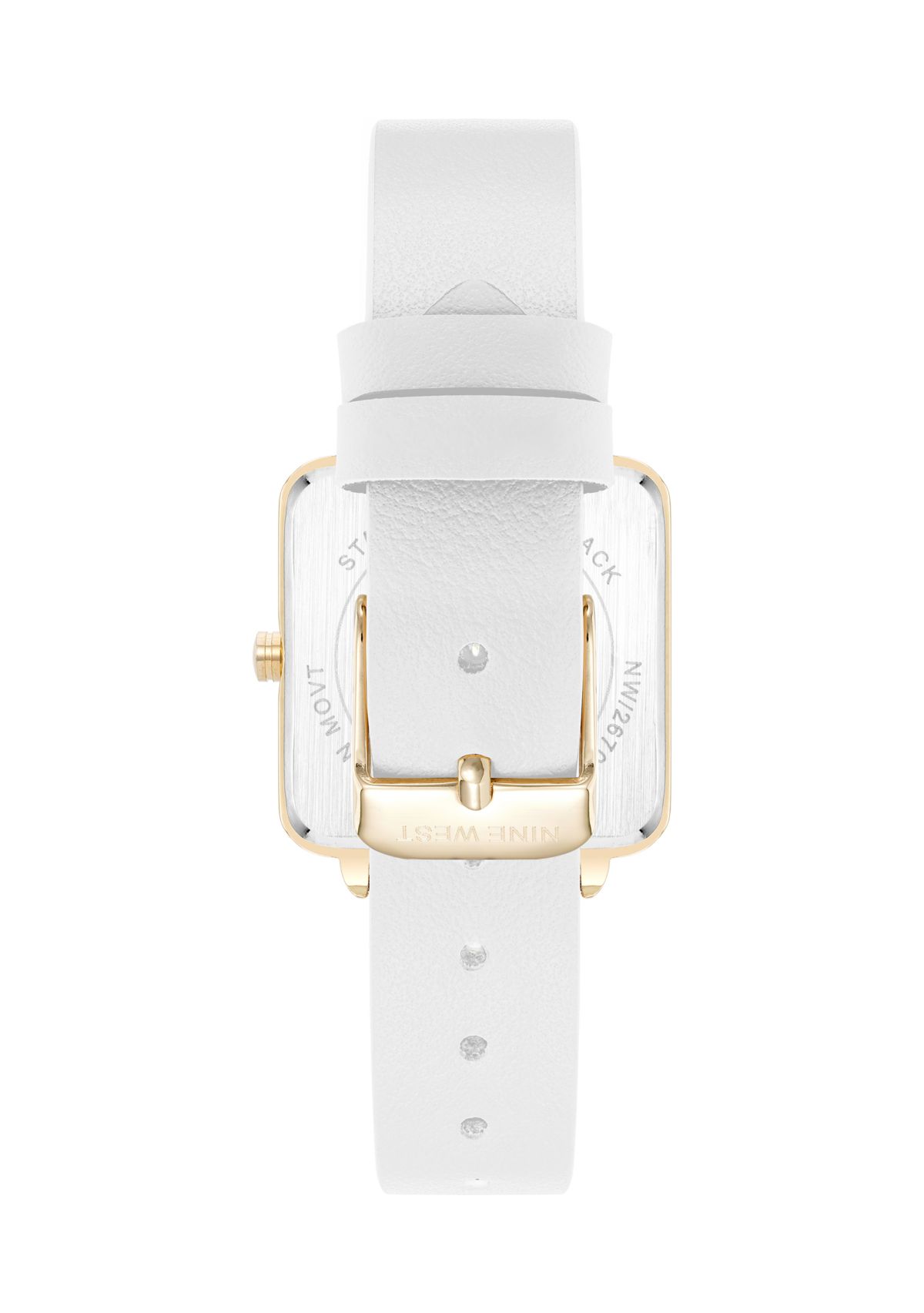 Womens Square White Faux Leather Band Watch