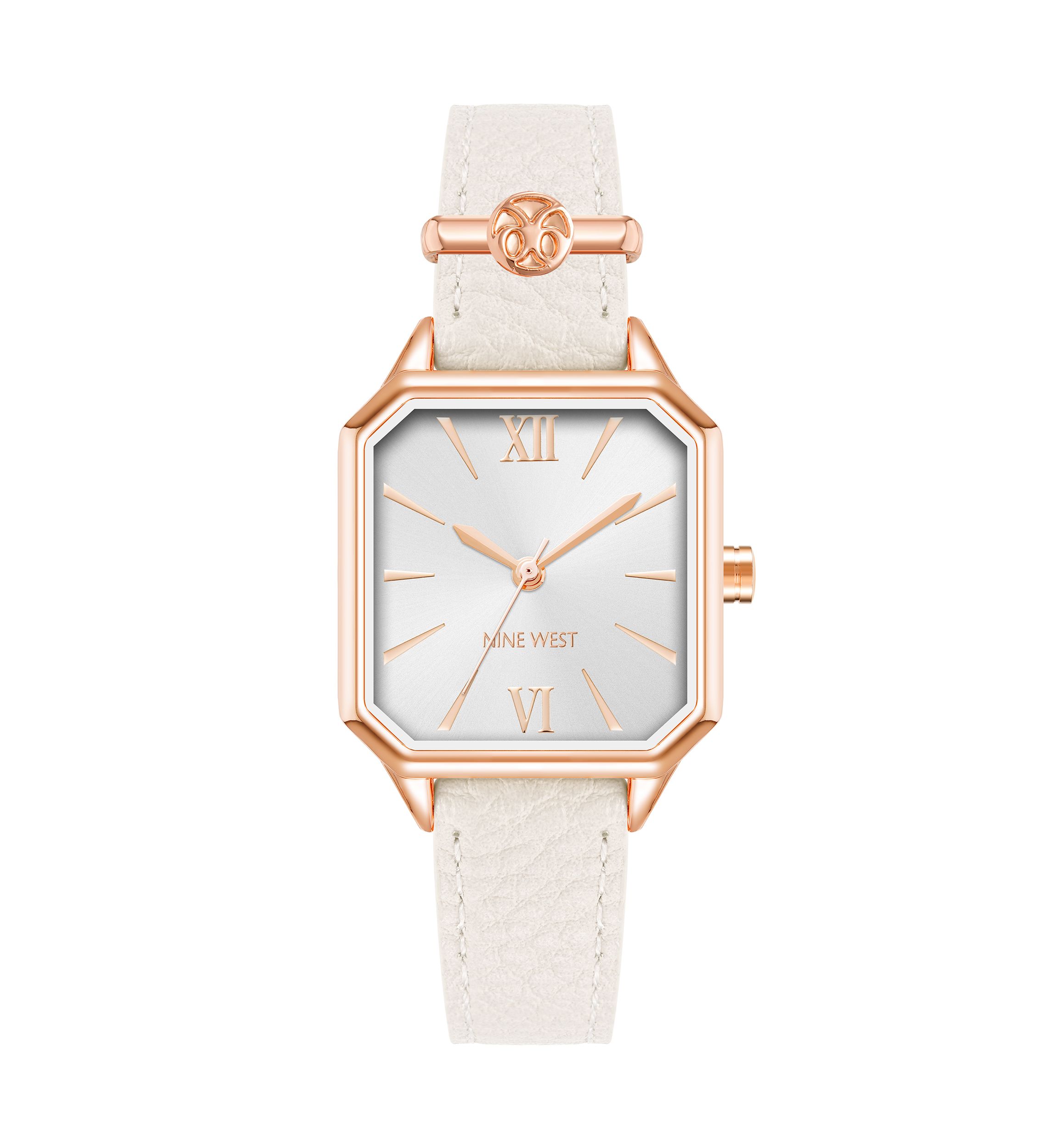 Womens Quartz Octagonal White Faux Leather Band Watch