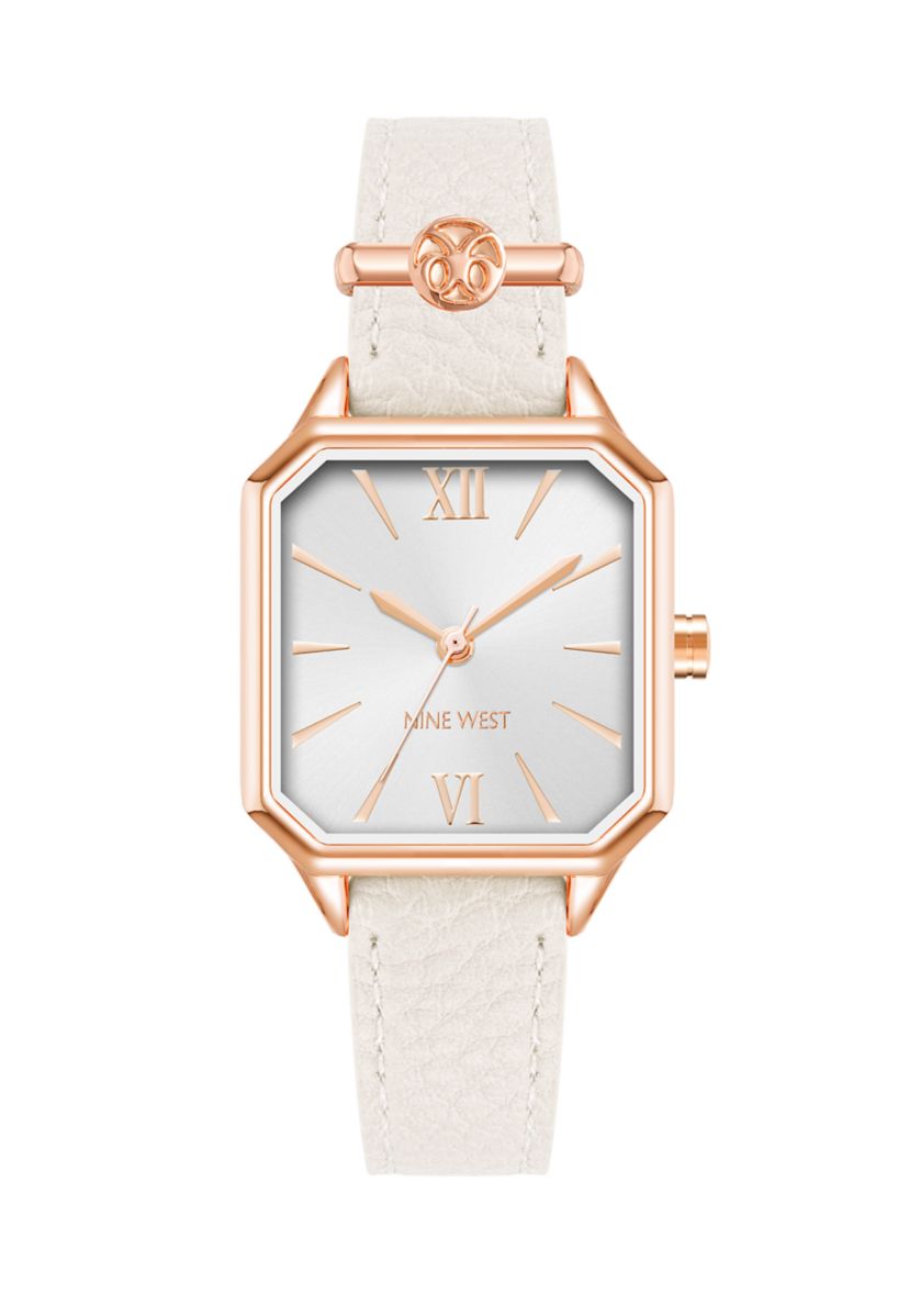 Womens Quartz Octagonal White Faux Leather Band Watch