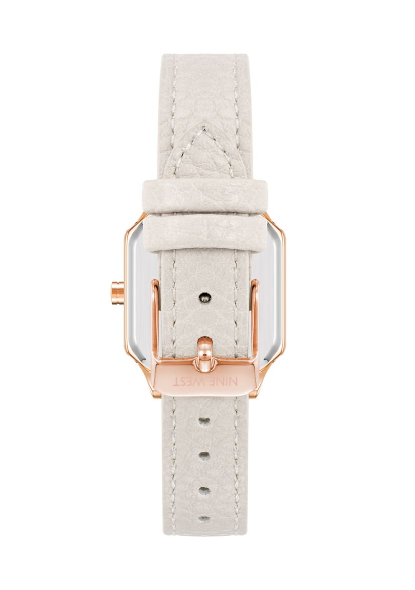Womens Quartz Octagonal White Faux Leather Band Watch