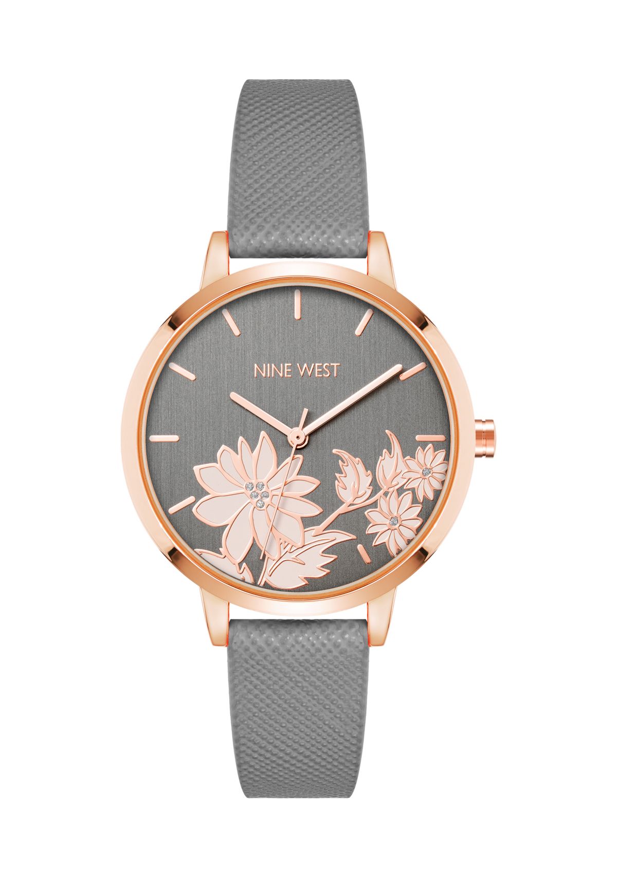 Nine West Faux Leather Band and Floral Pattern Watch Belk